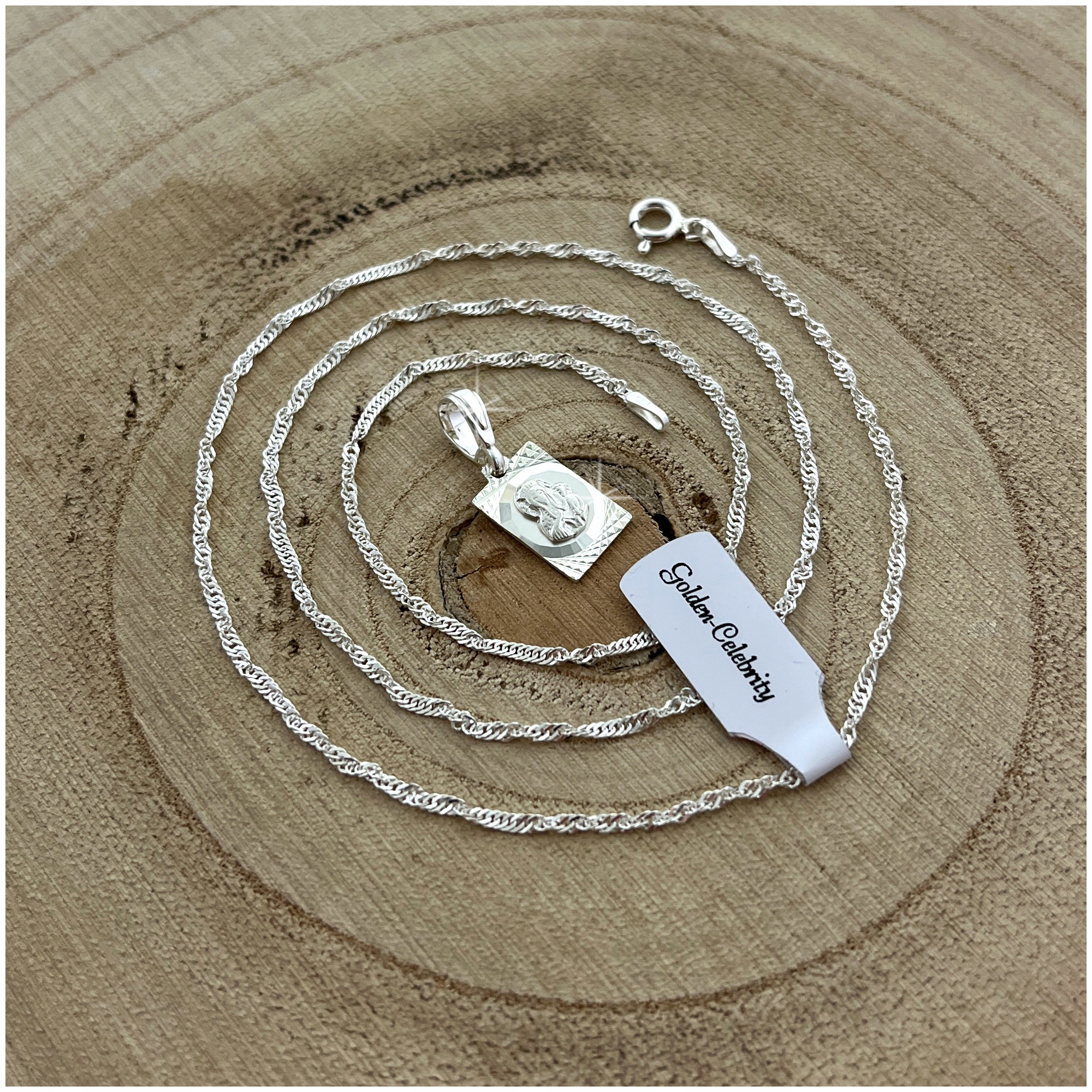 SREBRNY ŁAŃCUSZEK Z MEDALIKIEM PR. 925 PAMIĄTKA I KOMUNII ŚWIĘTEJ + GRATISY Marka Golden Celebrity