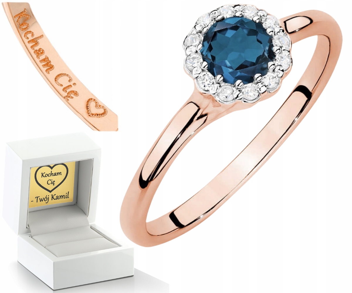 Růžové Zlato Prstýnek S Topazem London Blue Zlato 585 Dárek