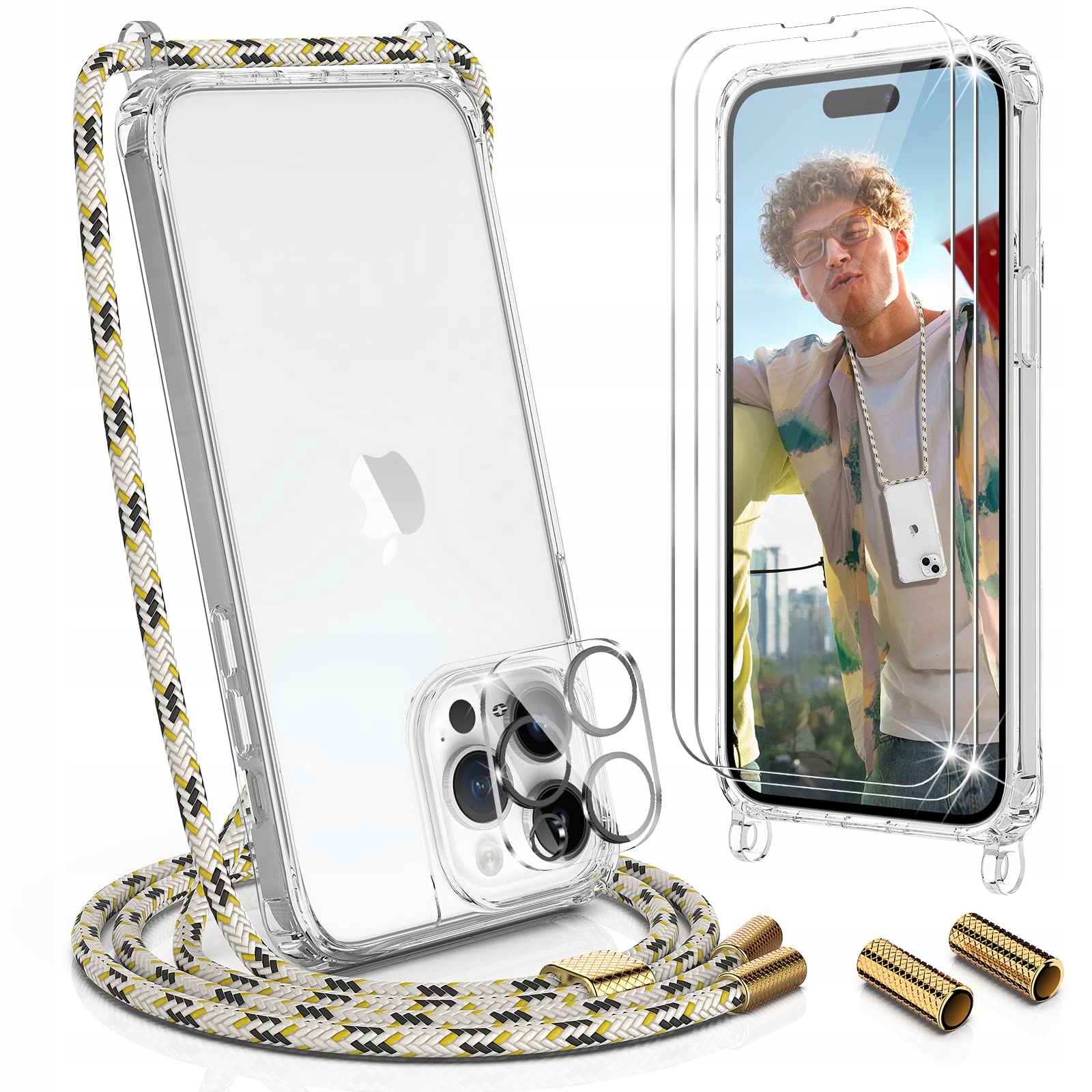 Etui na iPhone'a 14 Pro pokrowiec ze sznurkie MIX Szary do powieszenia Case