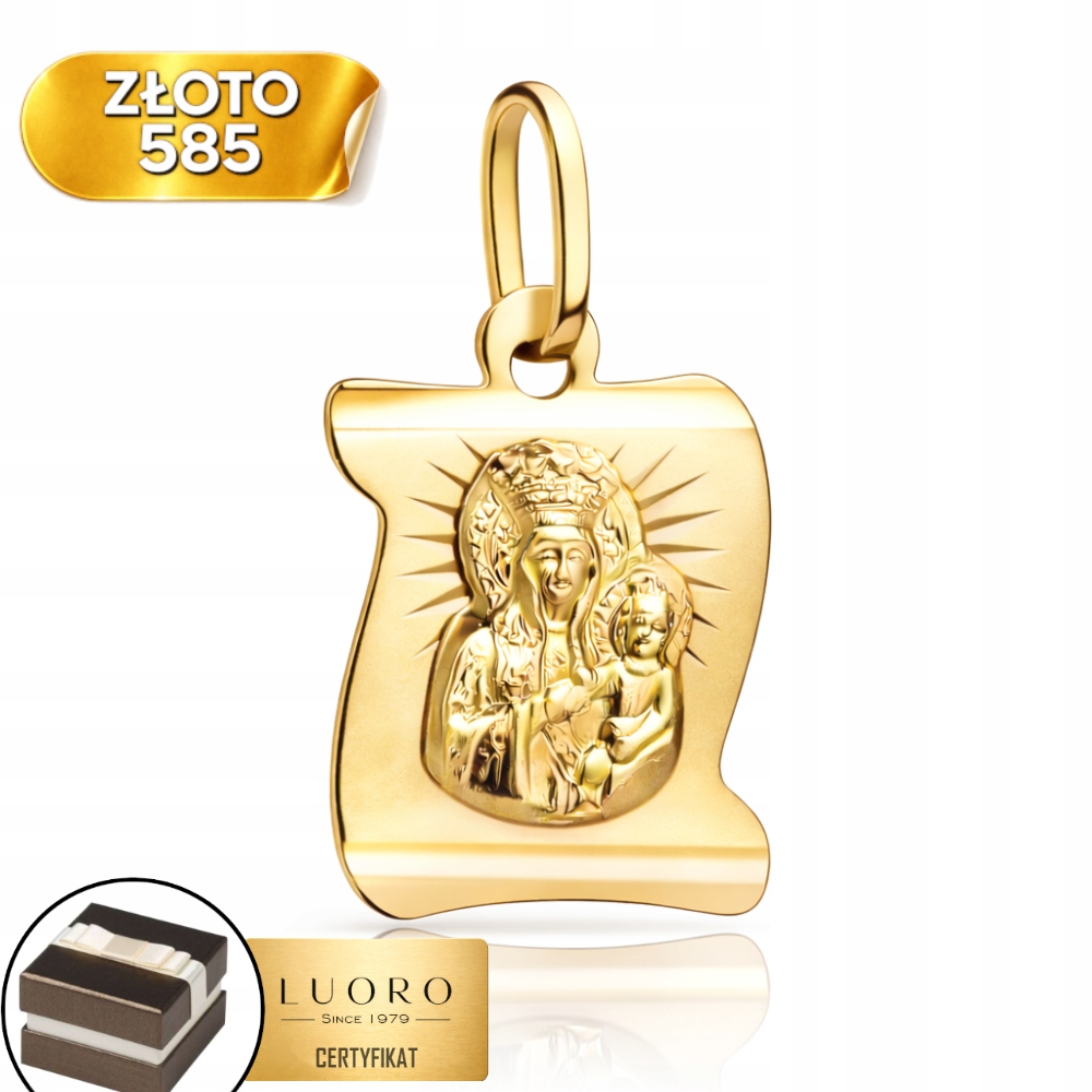 Zlatý Medailon 585 14K Panna Maria Čenstochovská 2 CM Elegantní Dárek