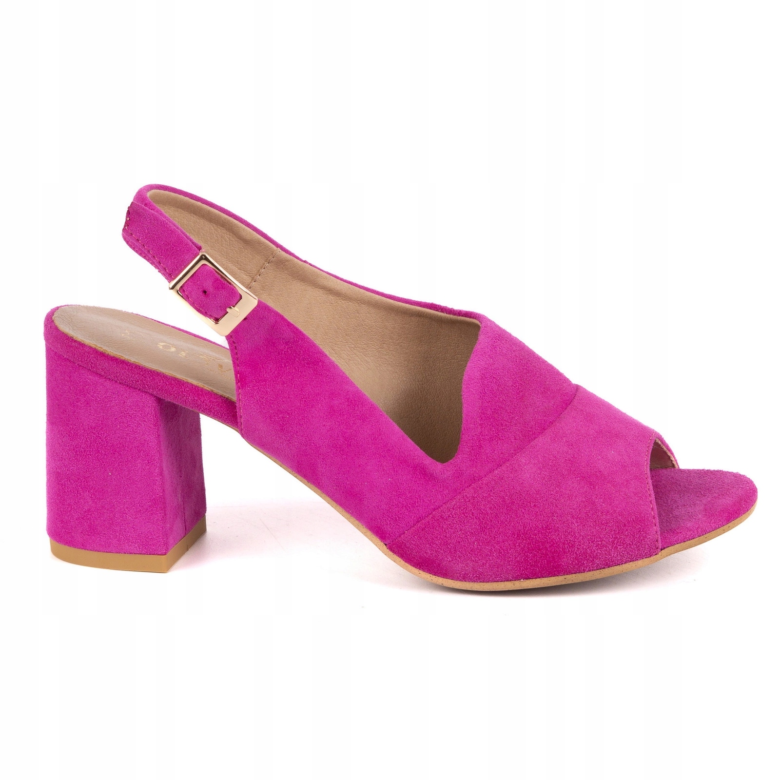 Dámské sandály na podpatku z přírodní semišové kůže fuchsiová růžová 37