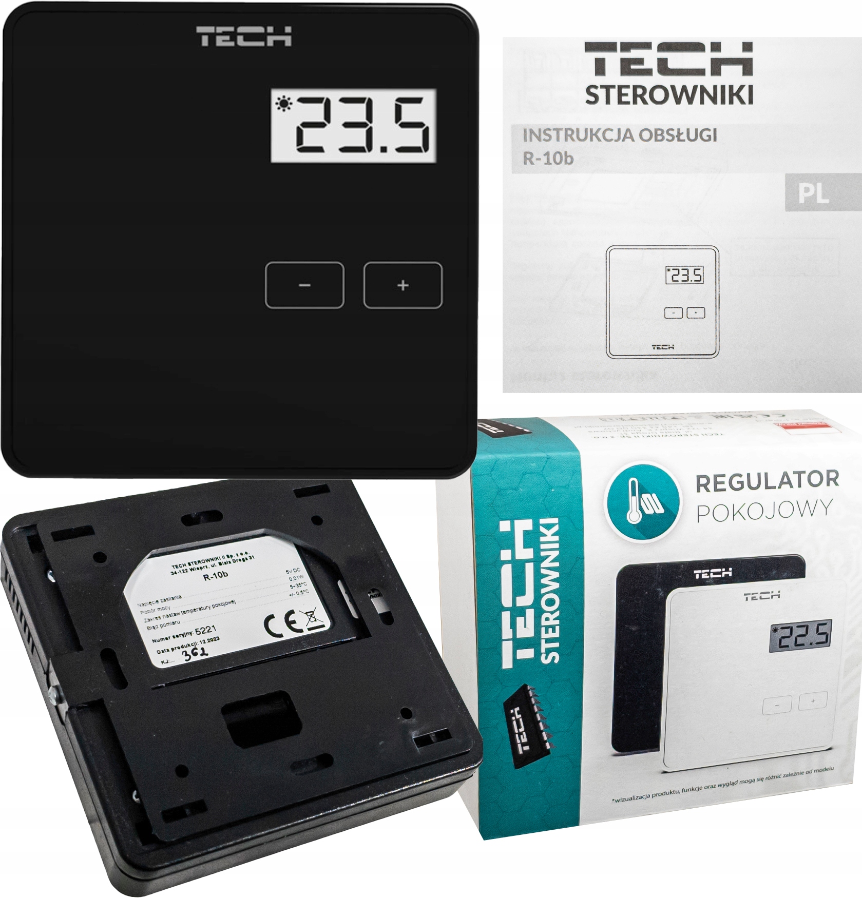 TECH R-10B PRZEWODOWY REGULATOR POKOJOWY CZARNY