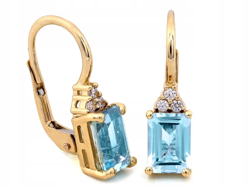 Náušnice s anglickým zapínáním ze zlata 585 zdobené modrým kamenem