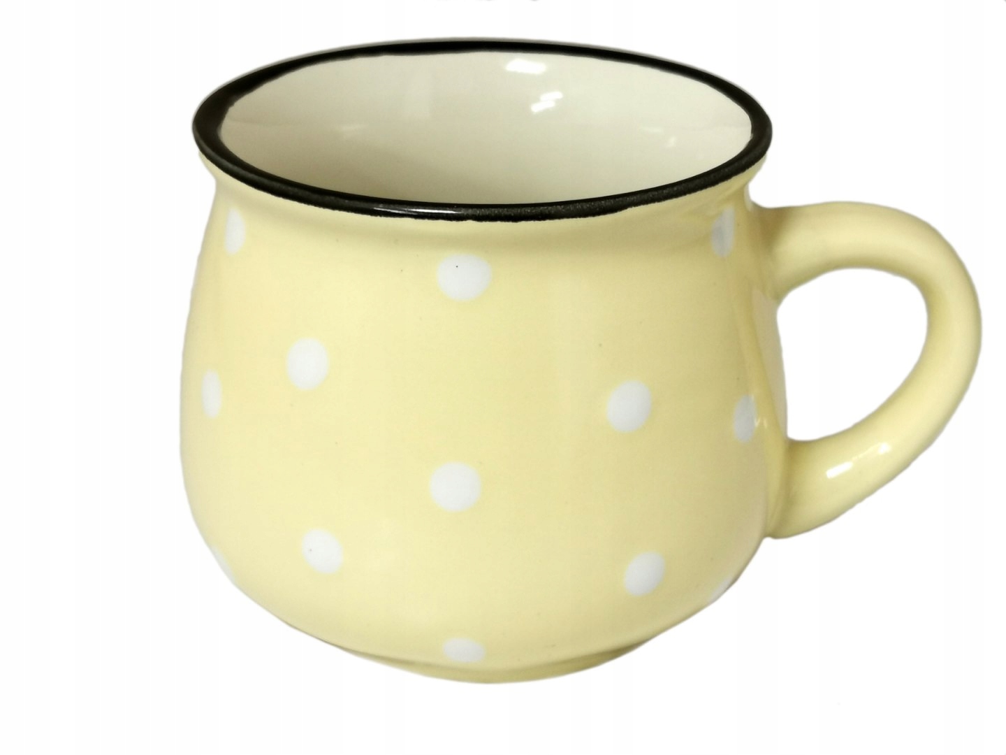 

Kubek beczułka żółty w kropki baniasty 230 ml
