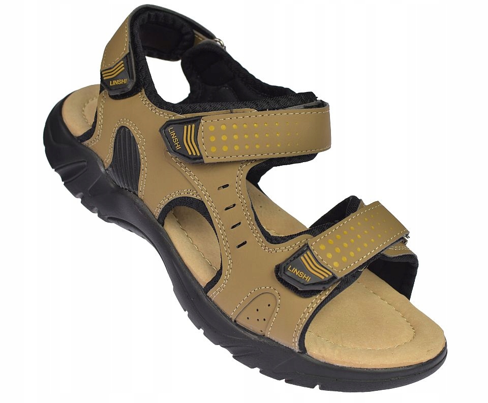 Velké pánské sandály s páskem na suchý zip, kožená stélka A9004, vel 49