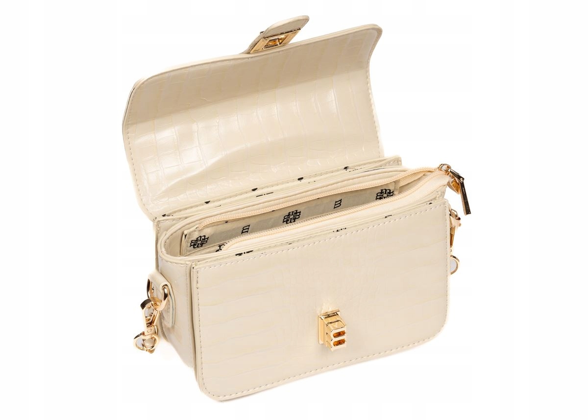 BEŻOWA TOREBKA DAMSKA KUFEREK Z DŻETAMI WĘŻOWA Kolor beżowy