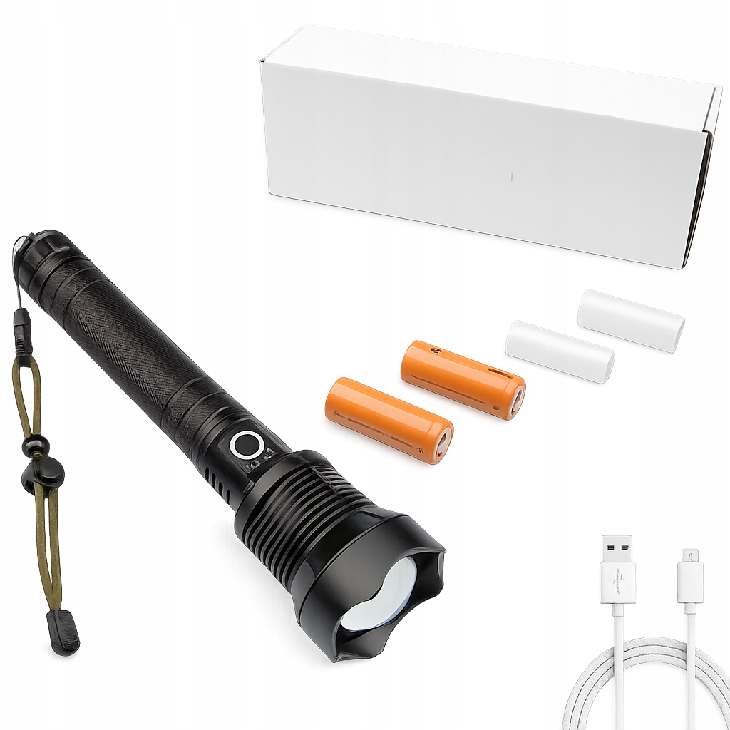 Led svítilna XHP360 1600m Zoom 2x26650 Usb-c IPX4 taktická E076