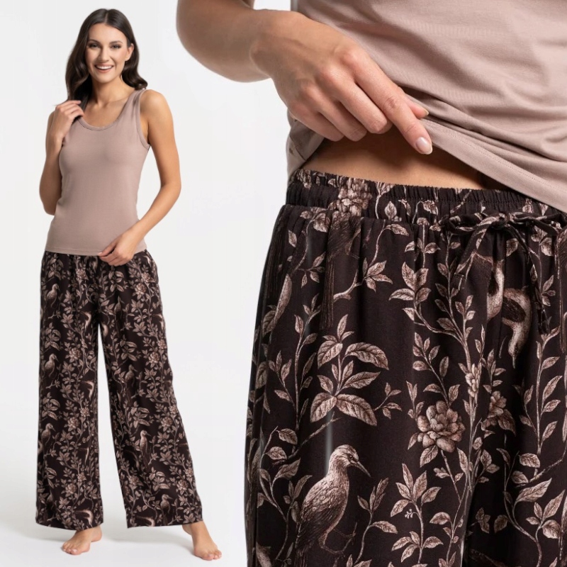 PIŻAMA DAMSKA MORAJ KOMPLET NA CO DZIEŃ BAWEŁNA WISKOZA KWIATY BRĄZOWA