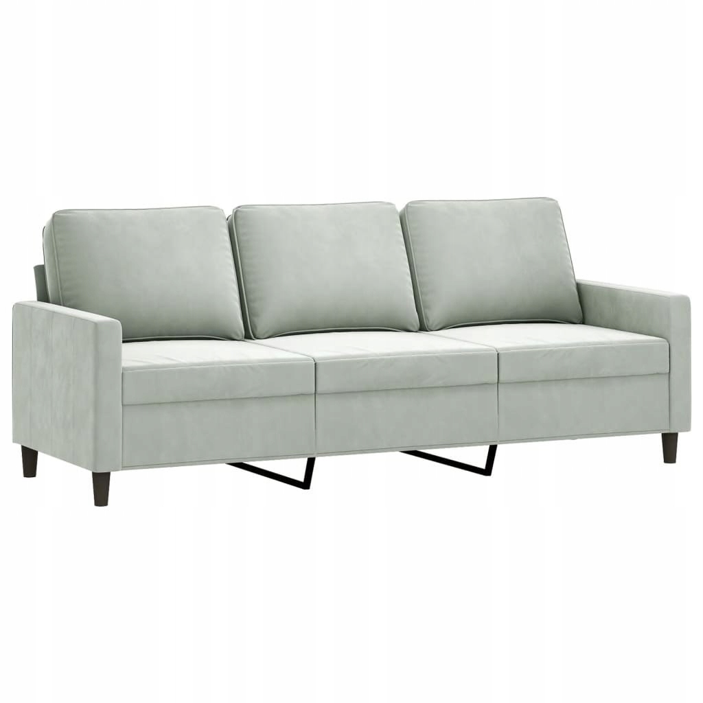 Sofa 3-osobowa, jasnoszara, 180 cm, tapicerowana aksamitem