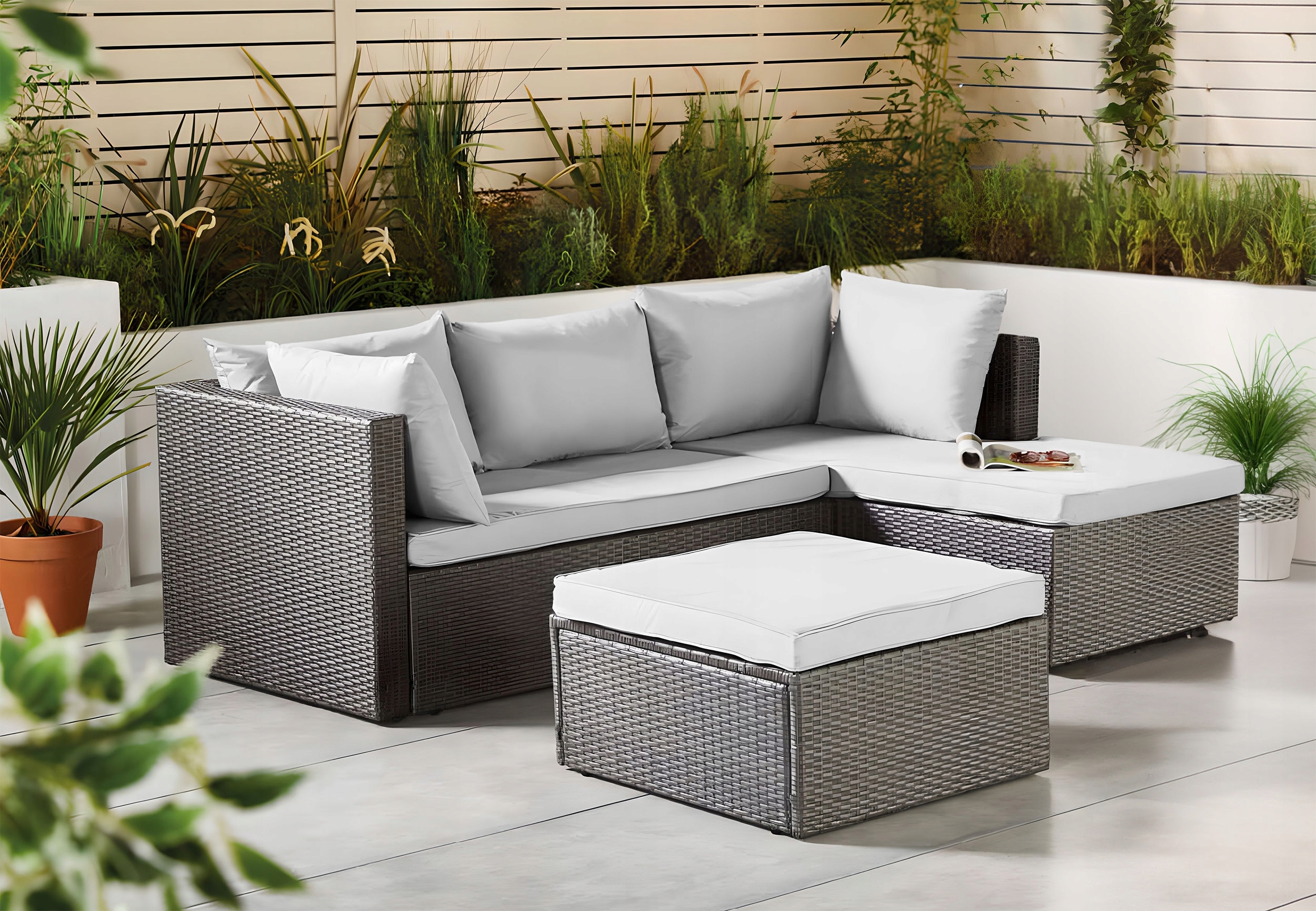 MEBLE OGRODOWE NAROŻNIK SOFA PUF ZESTAW MEBLI OGRODOWYCH Z TECHNORATTANU Kod producenta 064407MG