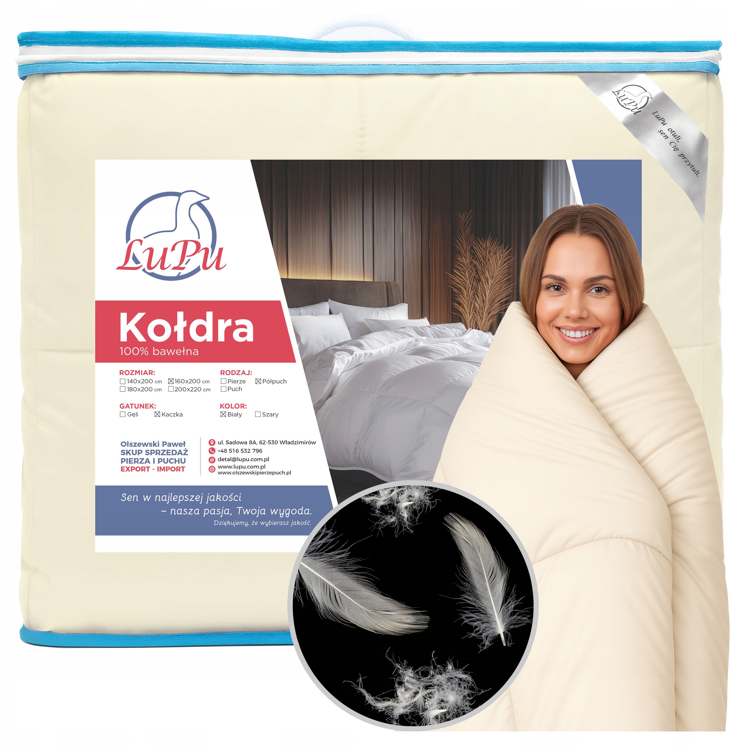 Prikrývka 160 x 200 Páperová celoročná antialergická Polovica Kačice Ecru Lupu