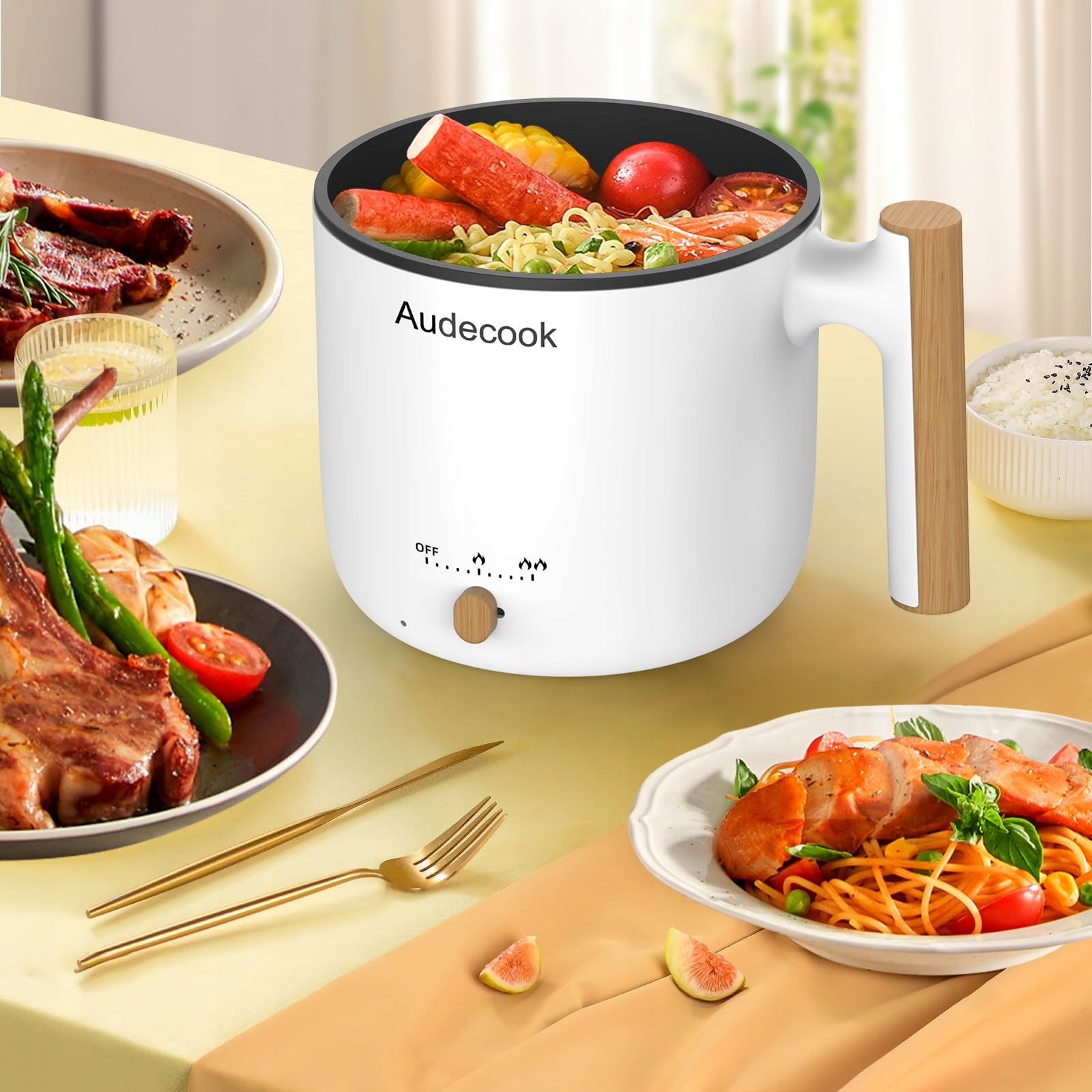 AUDECOOK Elektryczny Parowar Mini Ryżowar 1,8L Wielofunkcyjna Patelnia — miniatura 6