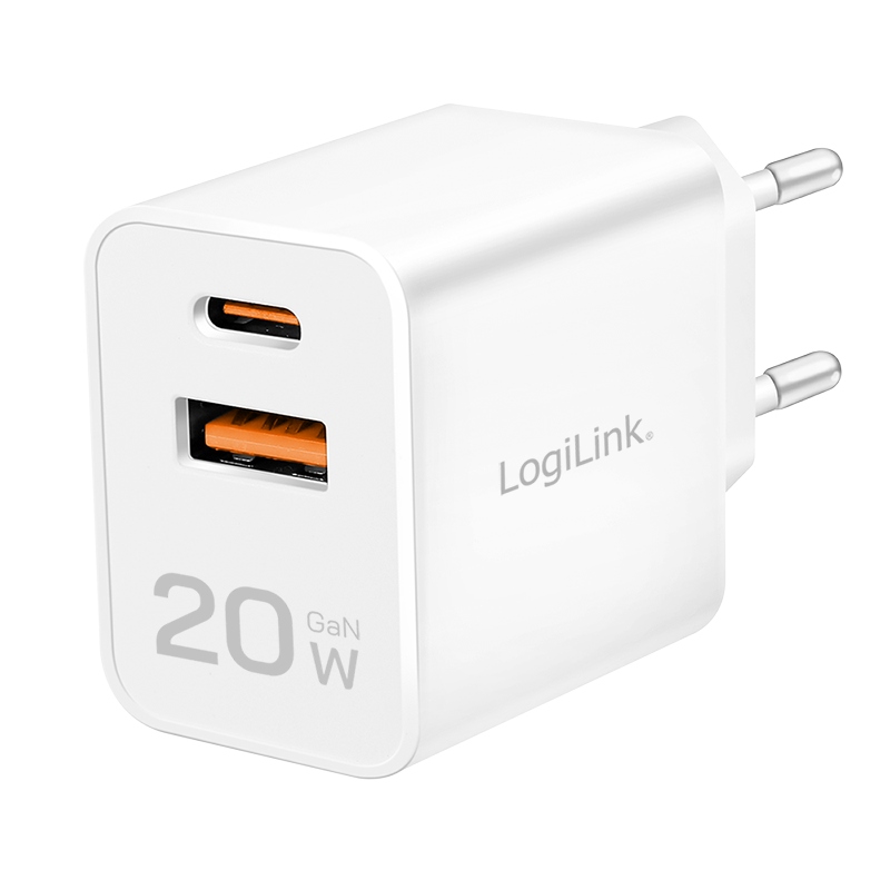 Ładowarka sieciowa LogiLink PA0369 Usb GaN, 20 W, 1x Usb-c (pd), 1x Usb-a,