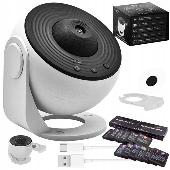 PROJEKTOR GWIAZD PLANETARIUM OBROTOWY LED LAMPKA NOCNA USB + 12 PROJEKCJI