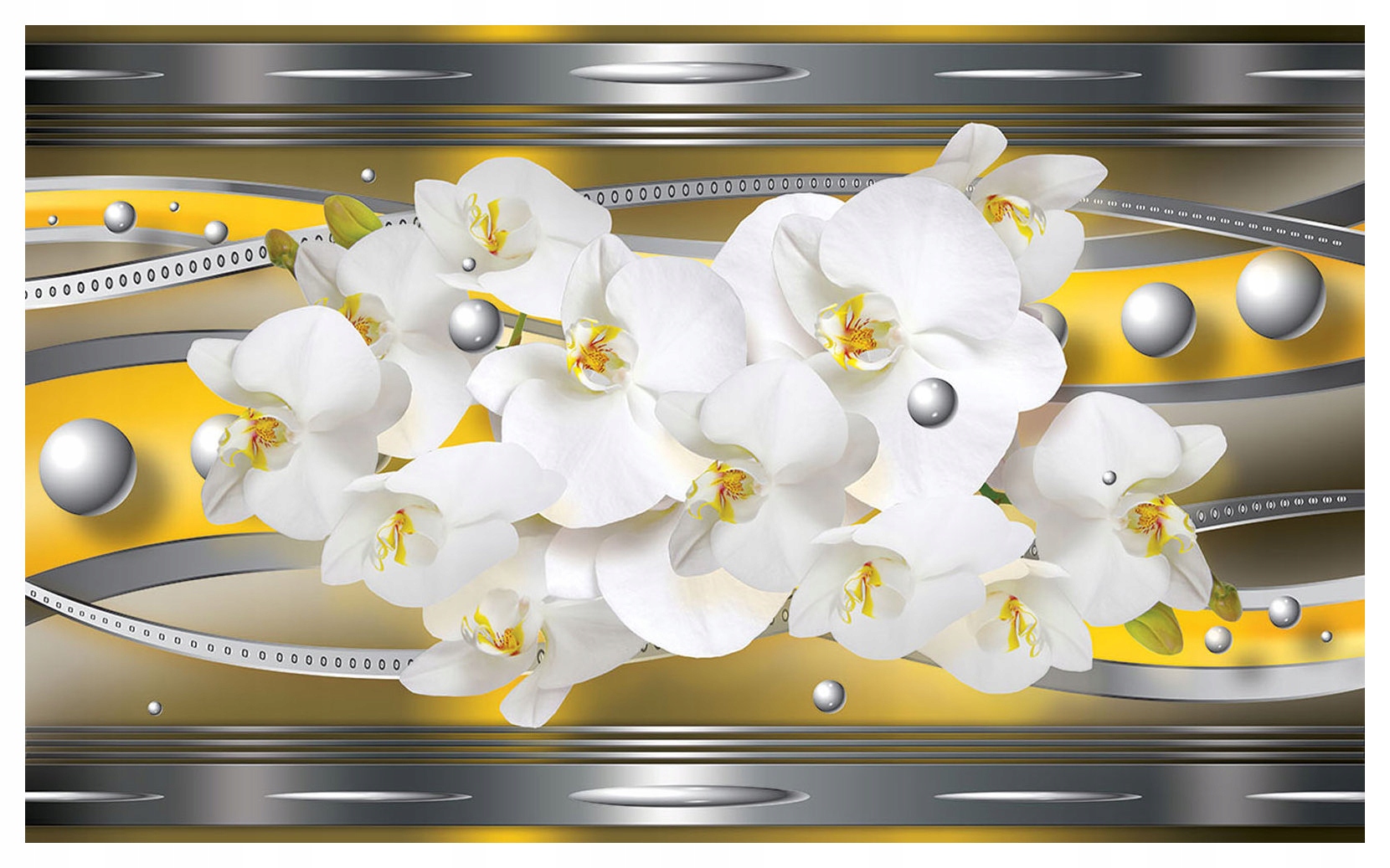 Vliesová fototapeta Biele orchidey striebro metalický lesk 312x219 lepidlo