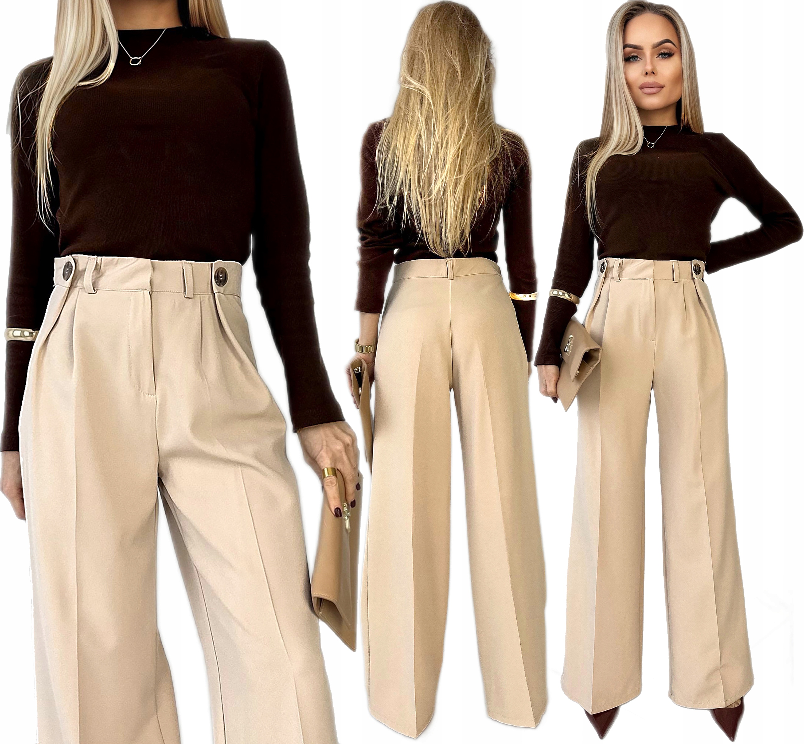 Spodnie damskie szerokie nogawki na kant wysoki stan XL Otylia