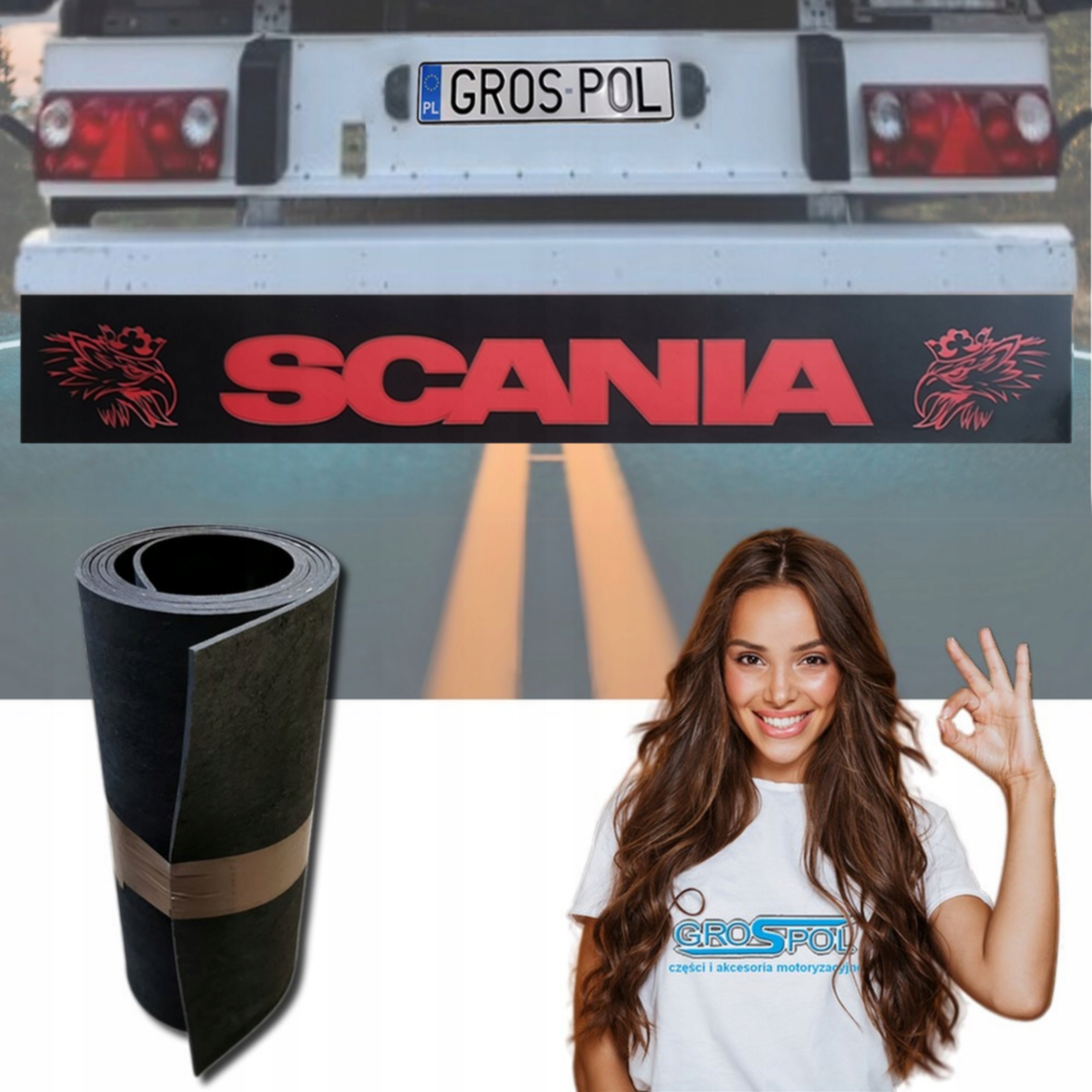 Chlapacz Fartuch Naczepy Nadruk do Scania Czarny Czerwony Gryfy 240x35cm
