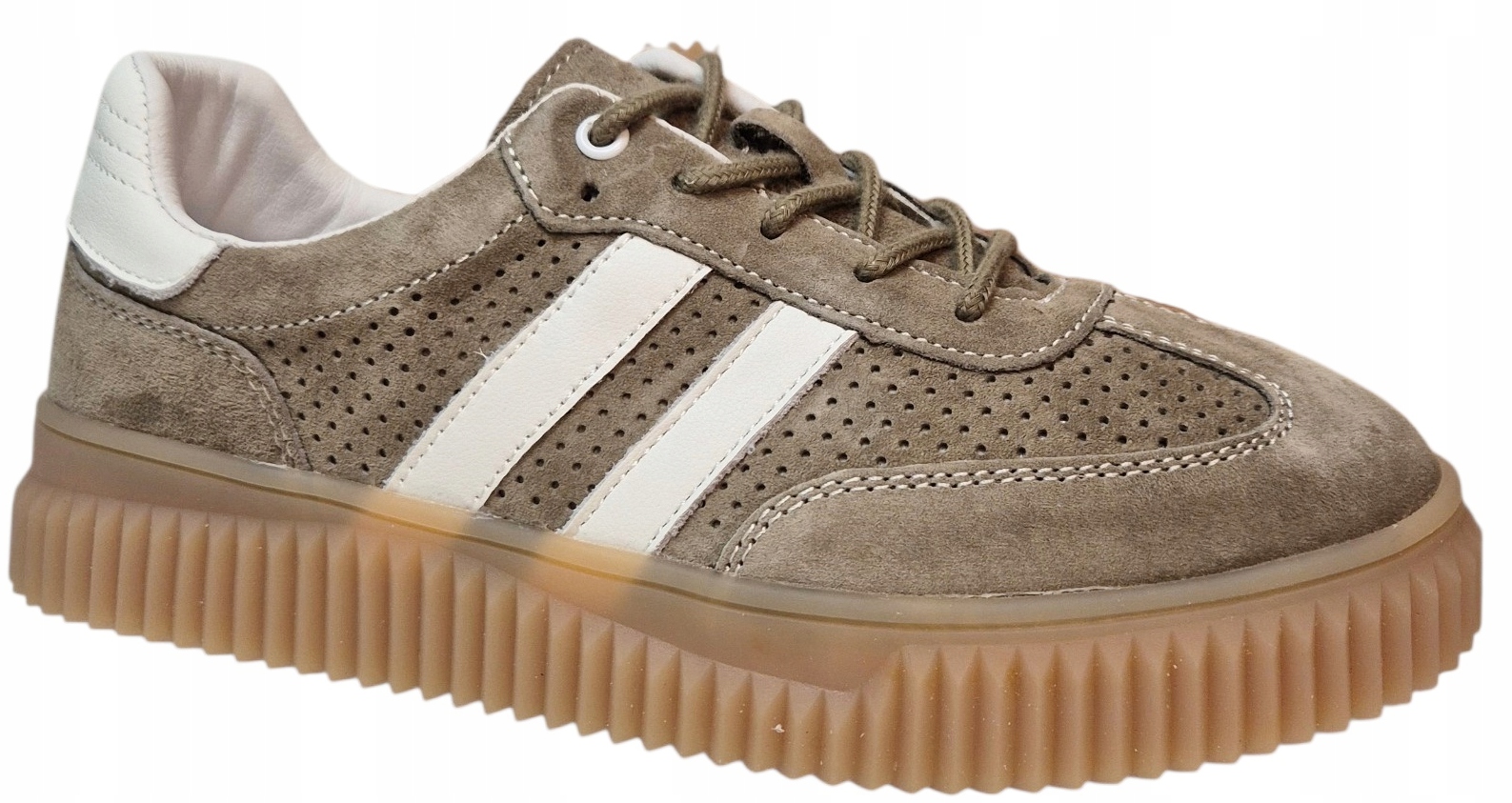 Goodin GD-XF-199BK Tenisky Khaki Bílá semišová kůže vel 38