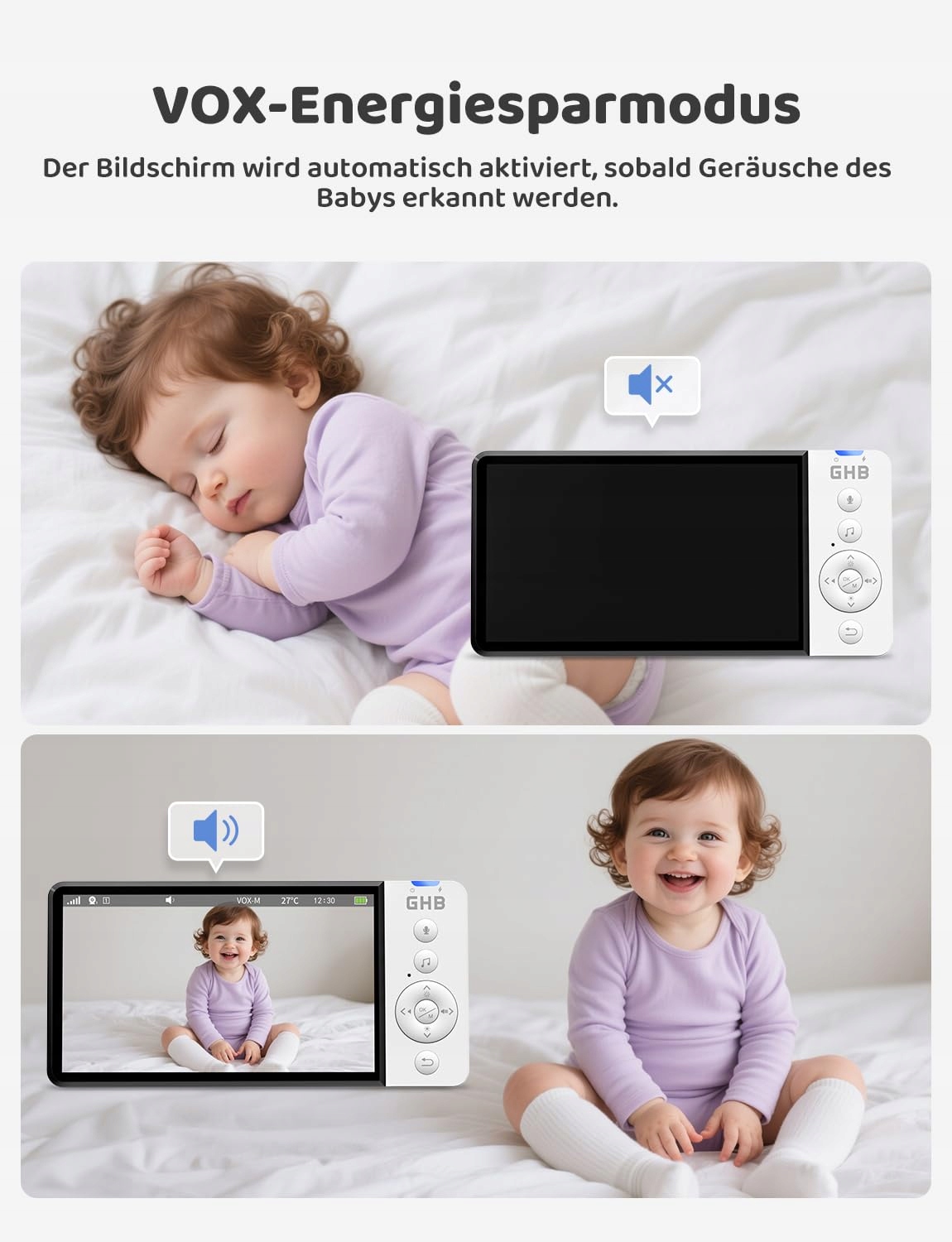 GHB Niania Elektroniczna Kamera 5 Cali 720P 5000mAh VOX Zoom Nocny Audio — miniatura 4