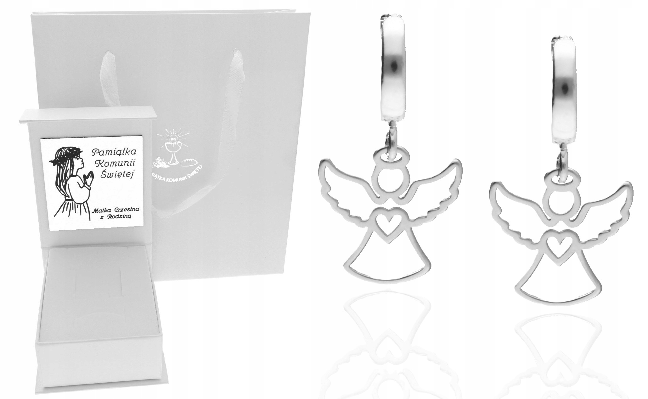 Stříbrné náušnice anglické zapínání Andílci Svaté Přijímání Křest Roček Gravírování