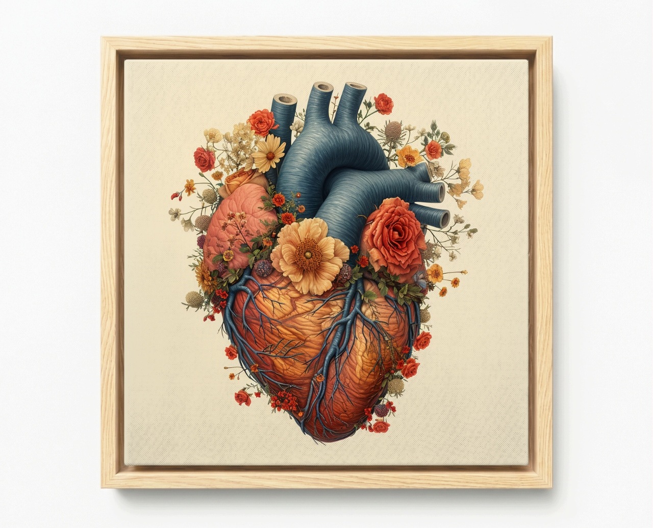 Obraz Rám Americký Box Srdce Květiny Anatomie Medicína Botanika 80x80