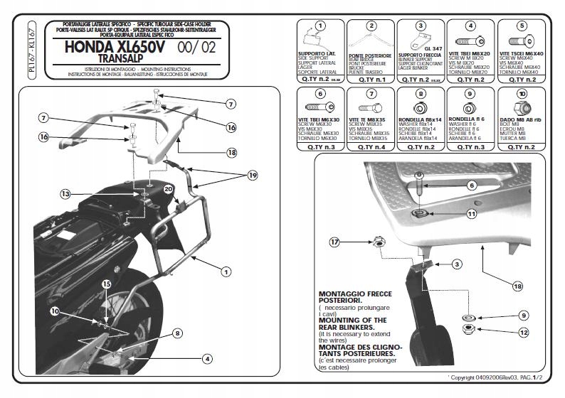 Kappa Rám Bočných Kufrov Monokey Honda XL 650V Transalp (00-07) Rovný