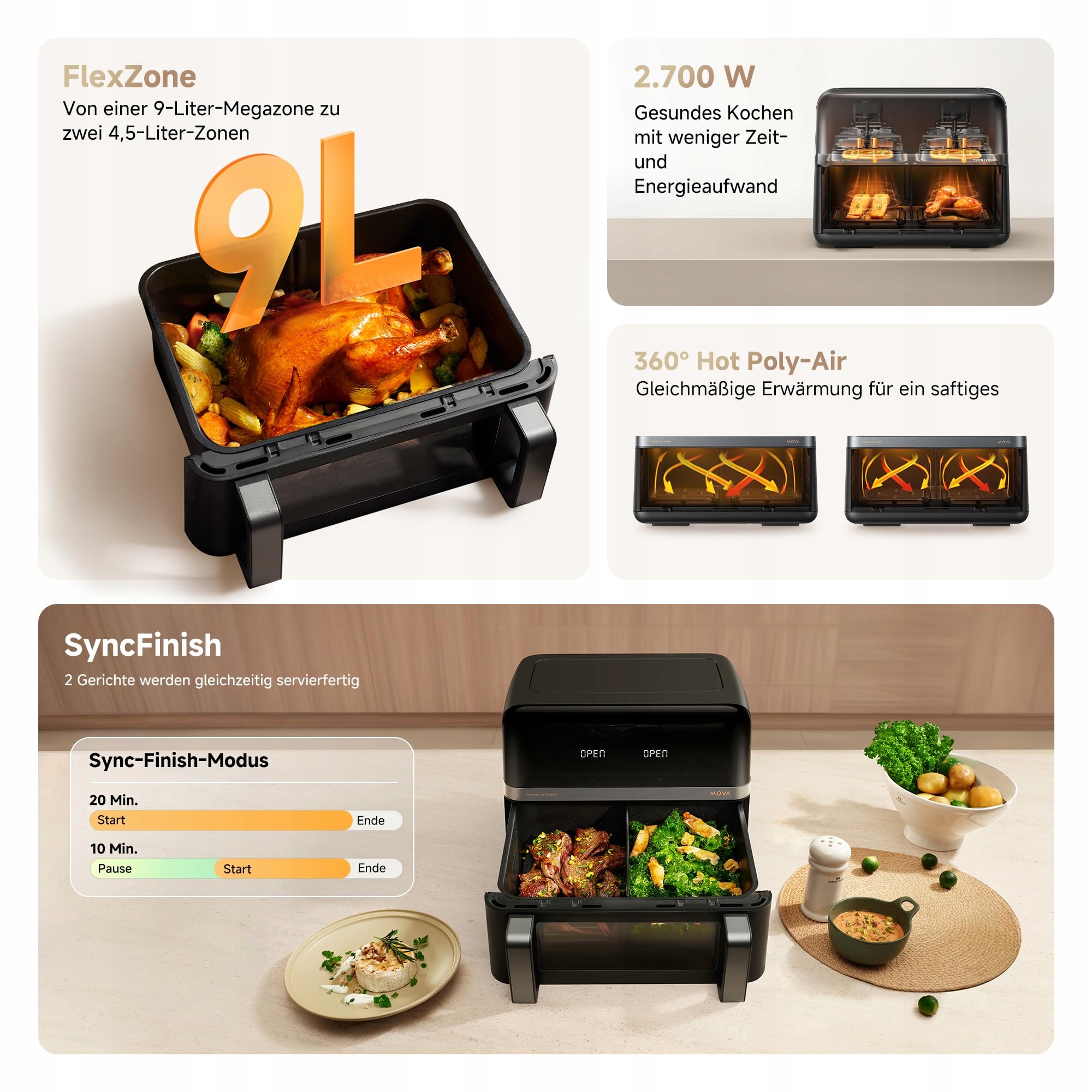 MOVAAEROCHEF FD20 Pro Frytkownica Beztłuszczowa 9L 2700W Termoobieg 40-230C — miniatura 8