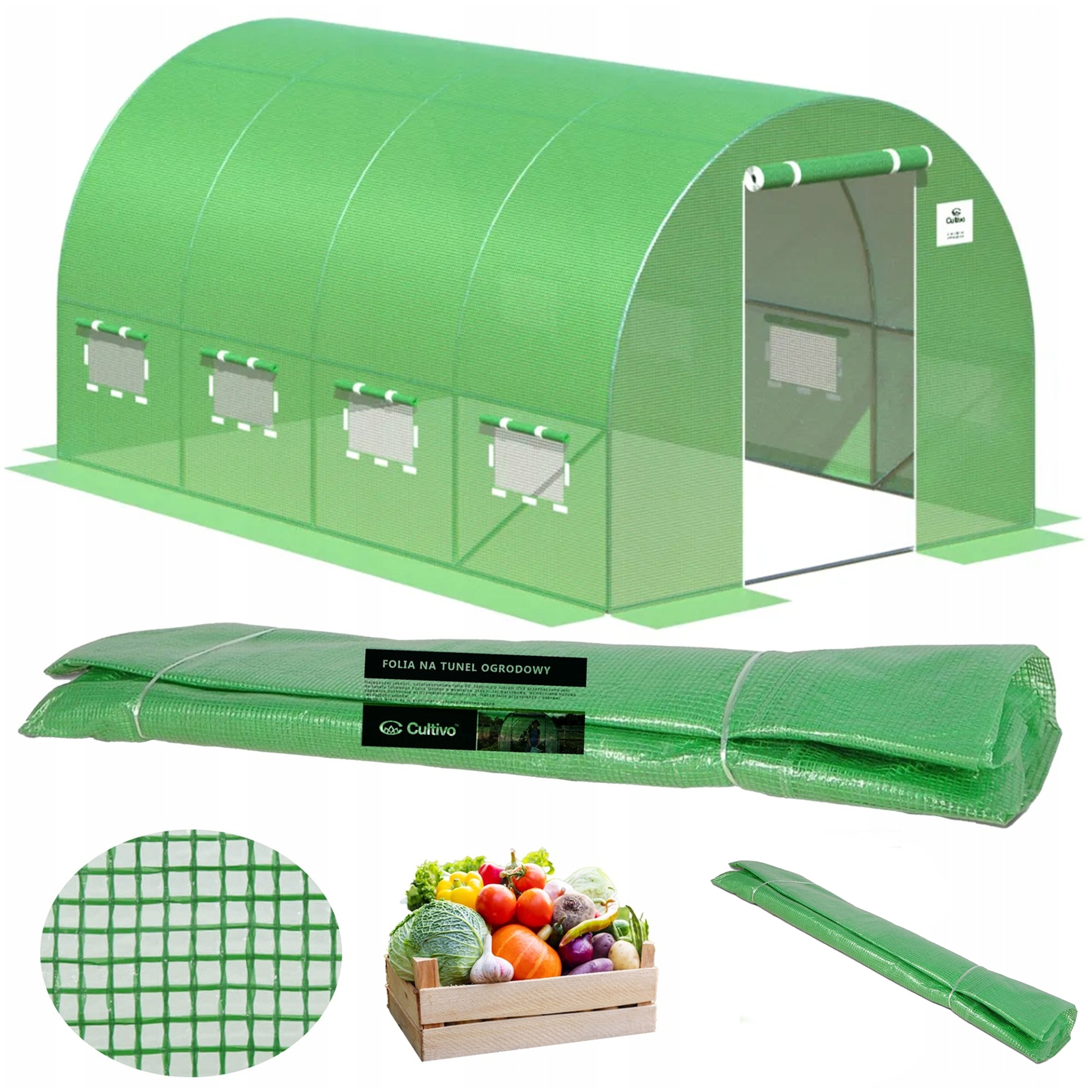 Fólie Obložení pro zahradní tunel Skleník 3x6x2 Zelená Silná UV4 Bonus