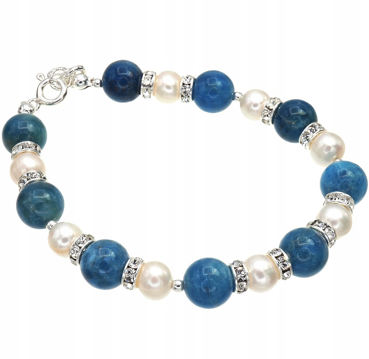 Apatit Perly Krystaly Krásný náramek Stříbro