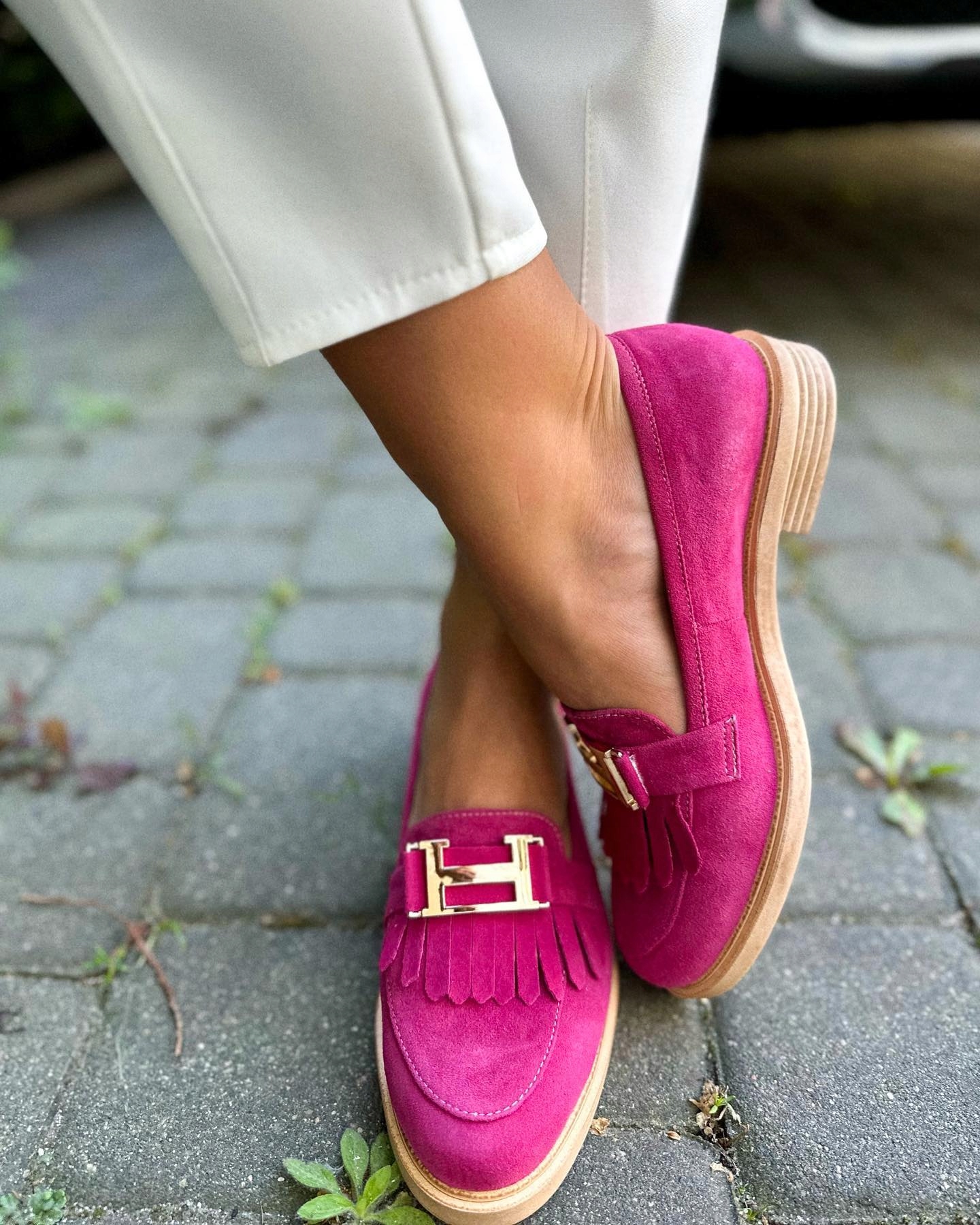 Stylowe mokasyny ze skóry zamszowej różowy Model mokasyny