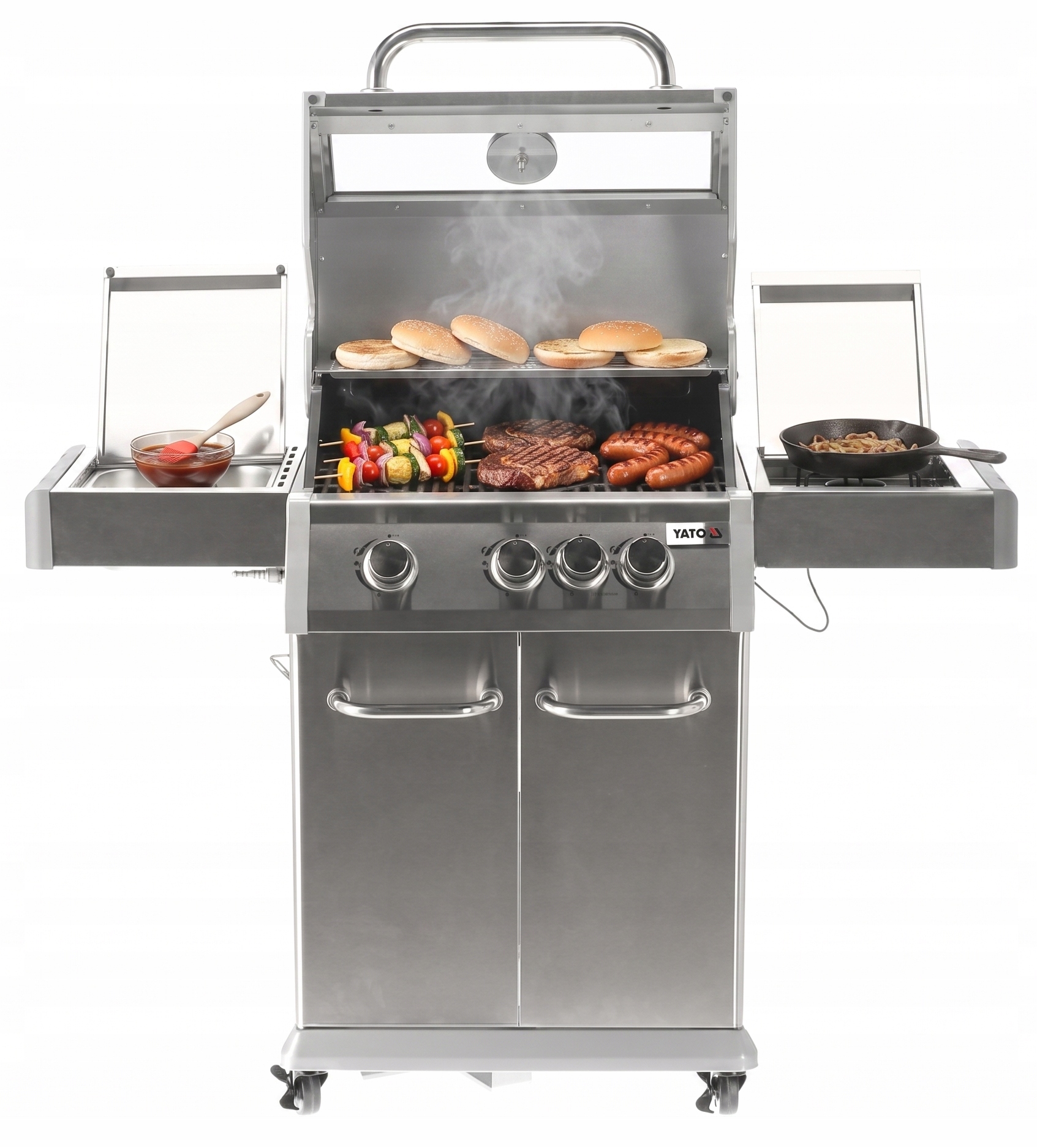 Grill gazowy ogrodowy 3+1 11,5kW ruszt żeliwny z szybą Yato Itami YG-20015