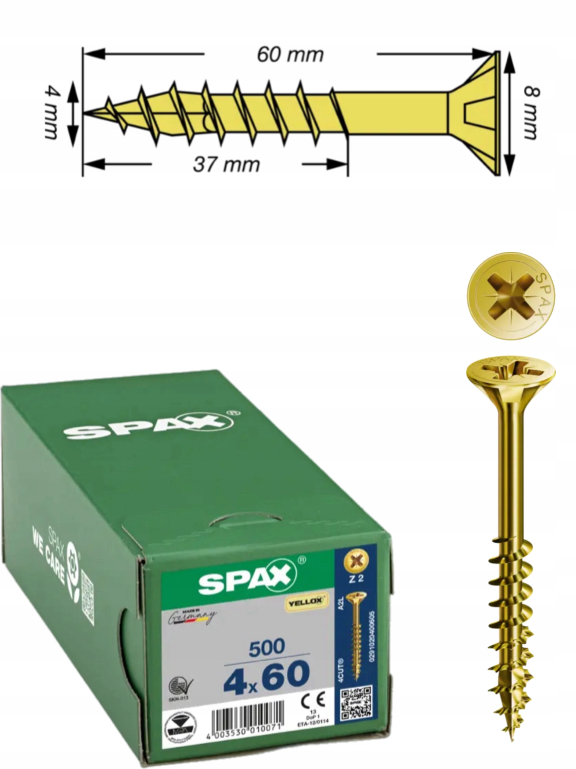 Univerzální šroub na dřevo (zlatý) Spax 4 x 60 mm Tg Yello-x 500 ks