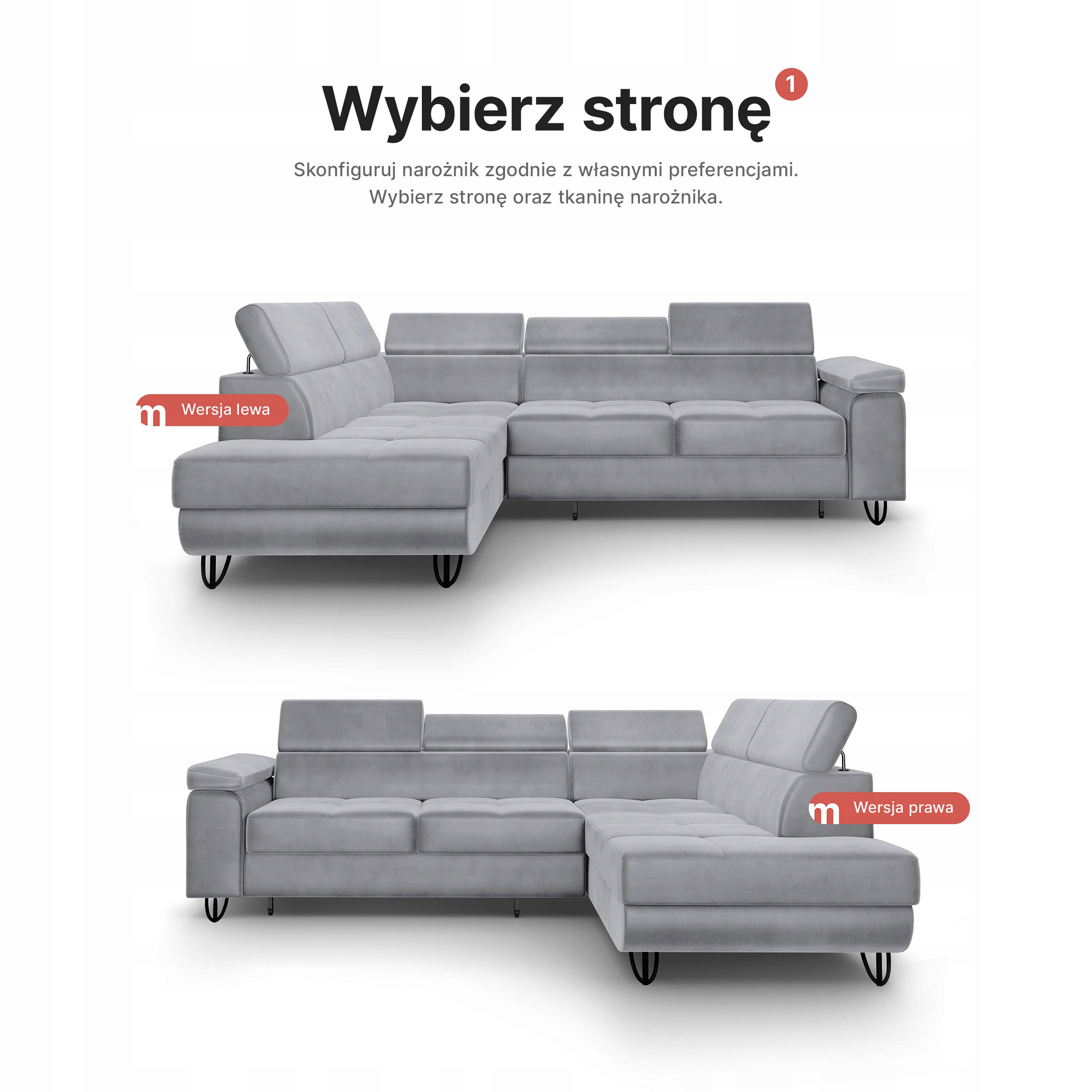 NAROŻNIK ROZKŁADANY LANDEN Funkcja Spania Zagłówki Wysokość mebla 76 cm