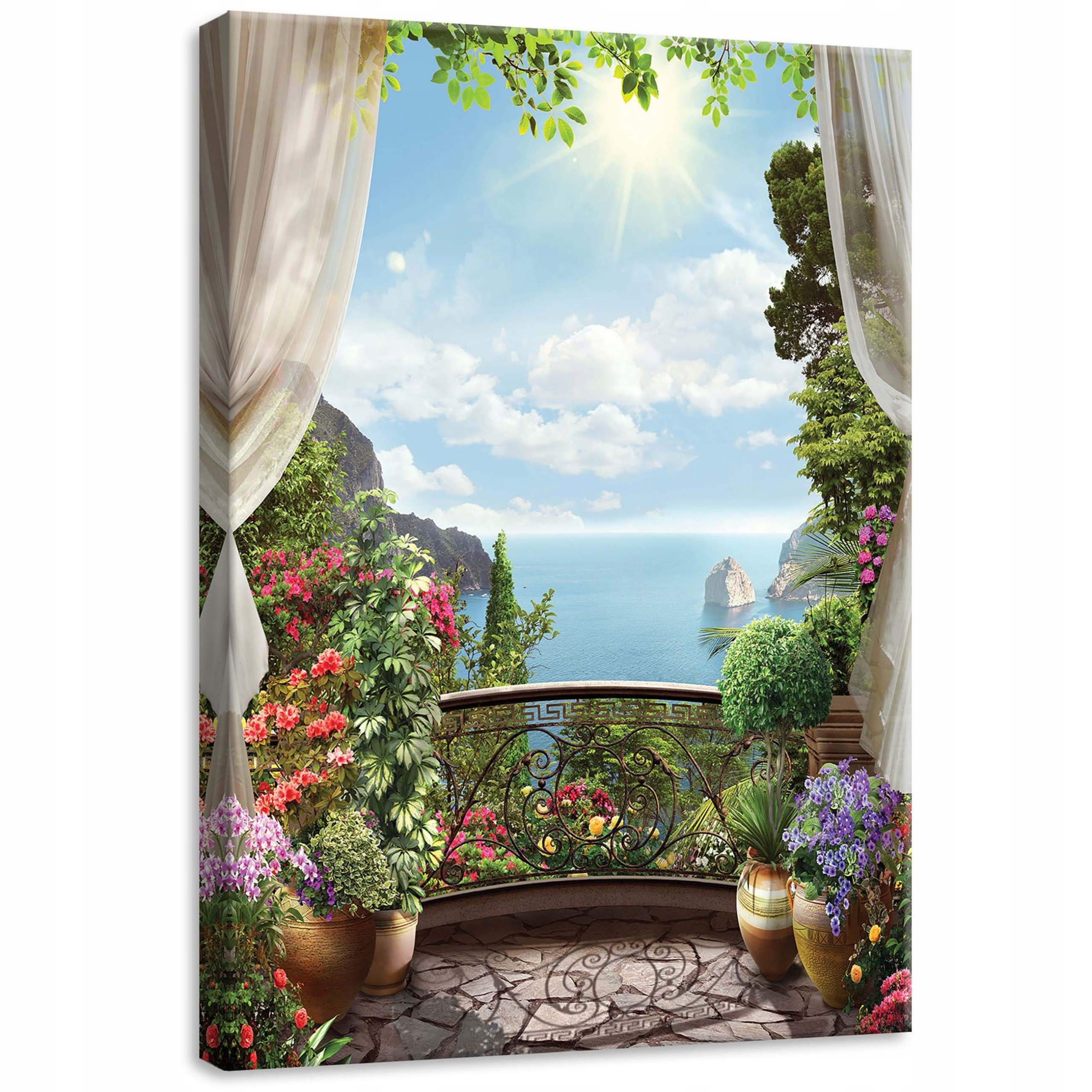 Obraz 50x70 Balkon moře krajina květiny slunce léto odpočinek