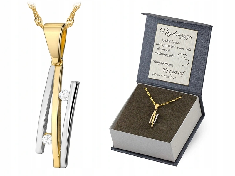 Zlatý Náhrdelník 38 Cm pr. 585 Přívěsek Přívěsek Zygzak se zirkony 14k