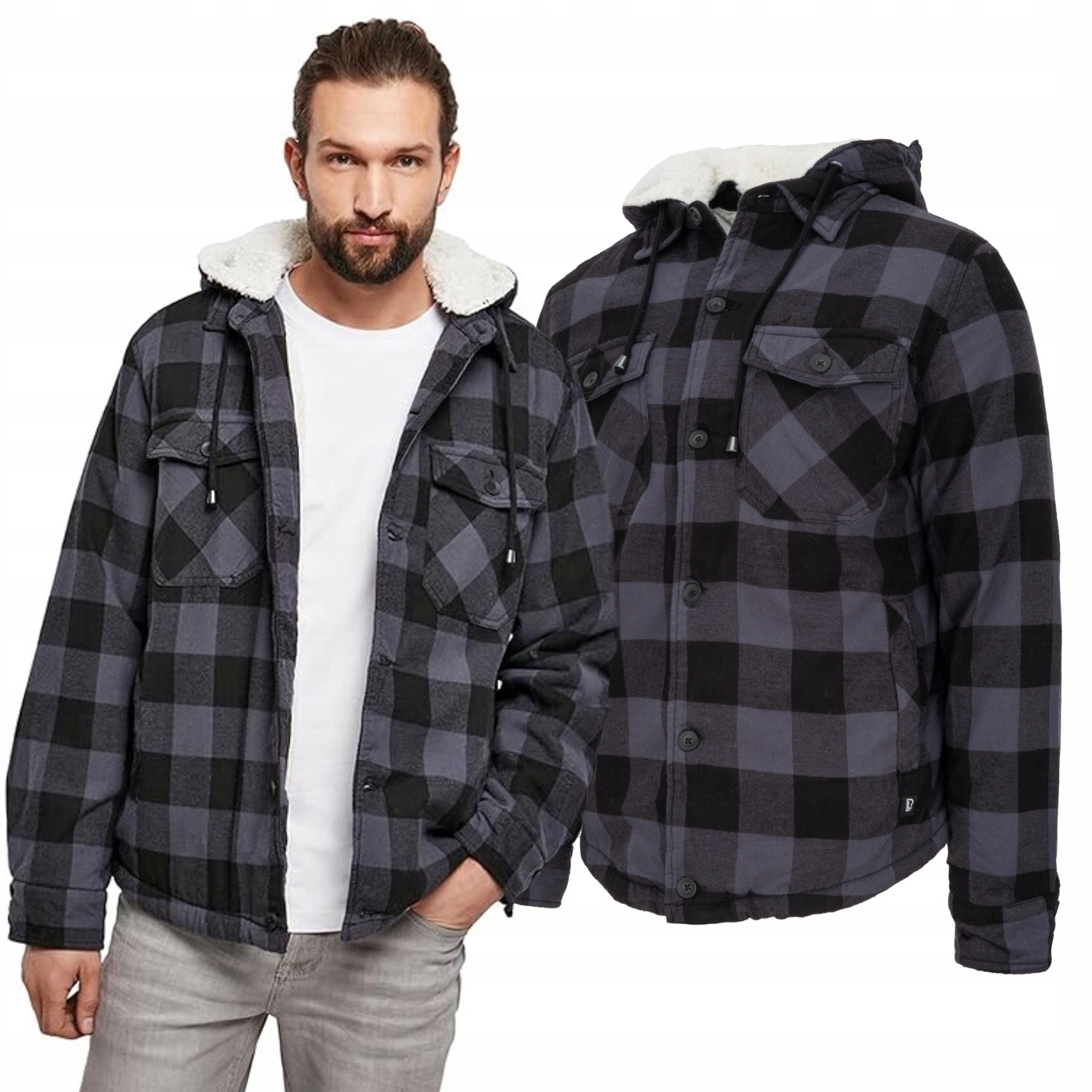 Bunda Brandit Lumber s kapucňou čierno-šedá Gingham XL