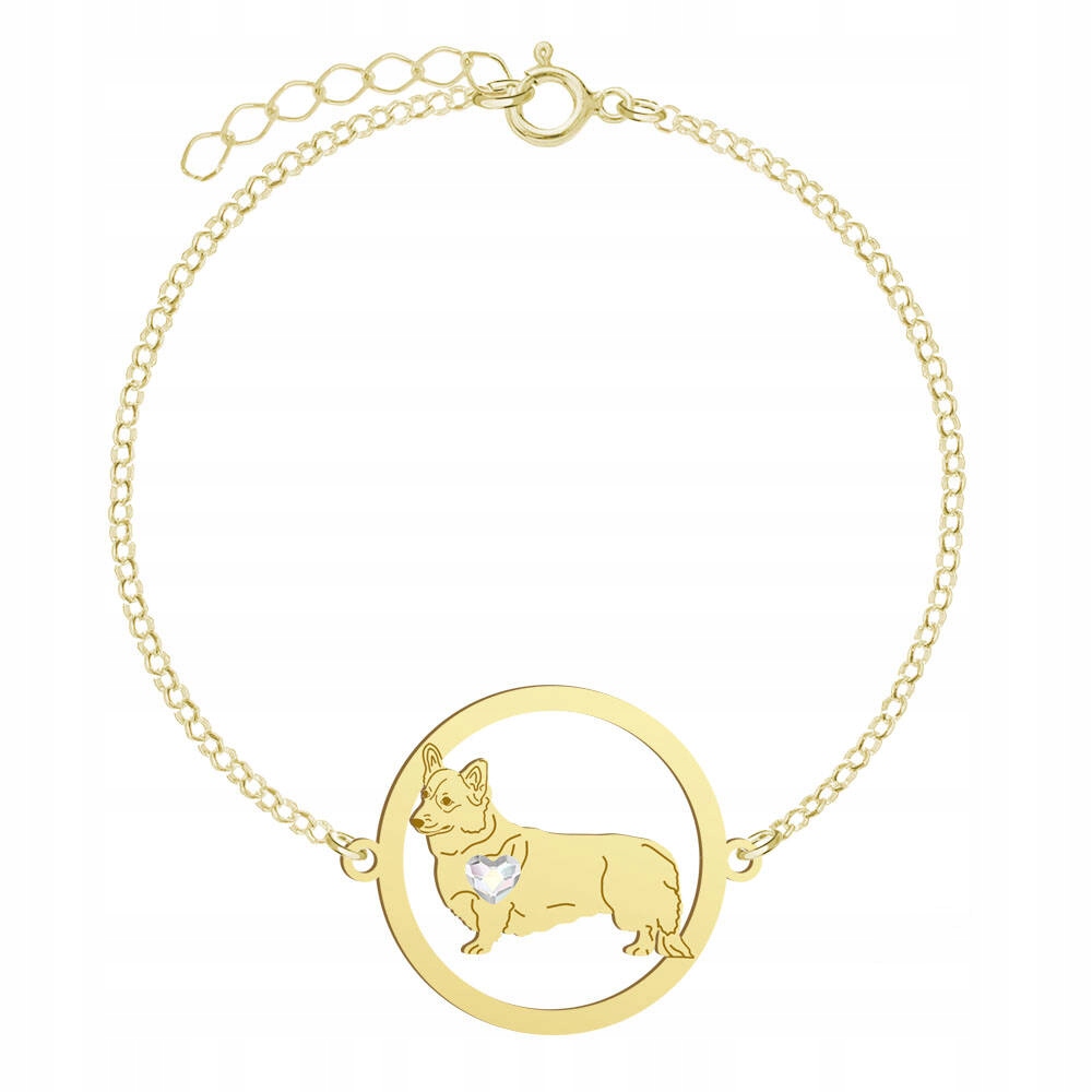 Zlatý náramek s psem Welsh Corgi Pembroke 925 Dárek Gravírování Bonus