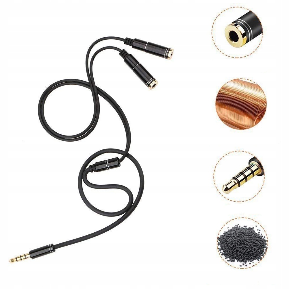 KABEL ROZDZIELACZ SPLITTER SYGNAŁU AUDIO MINI JACK 3.5 MM do SŁUCHAWEK Złącza minijack (3,5 mm) - 2x minijack (3,5 mm)