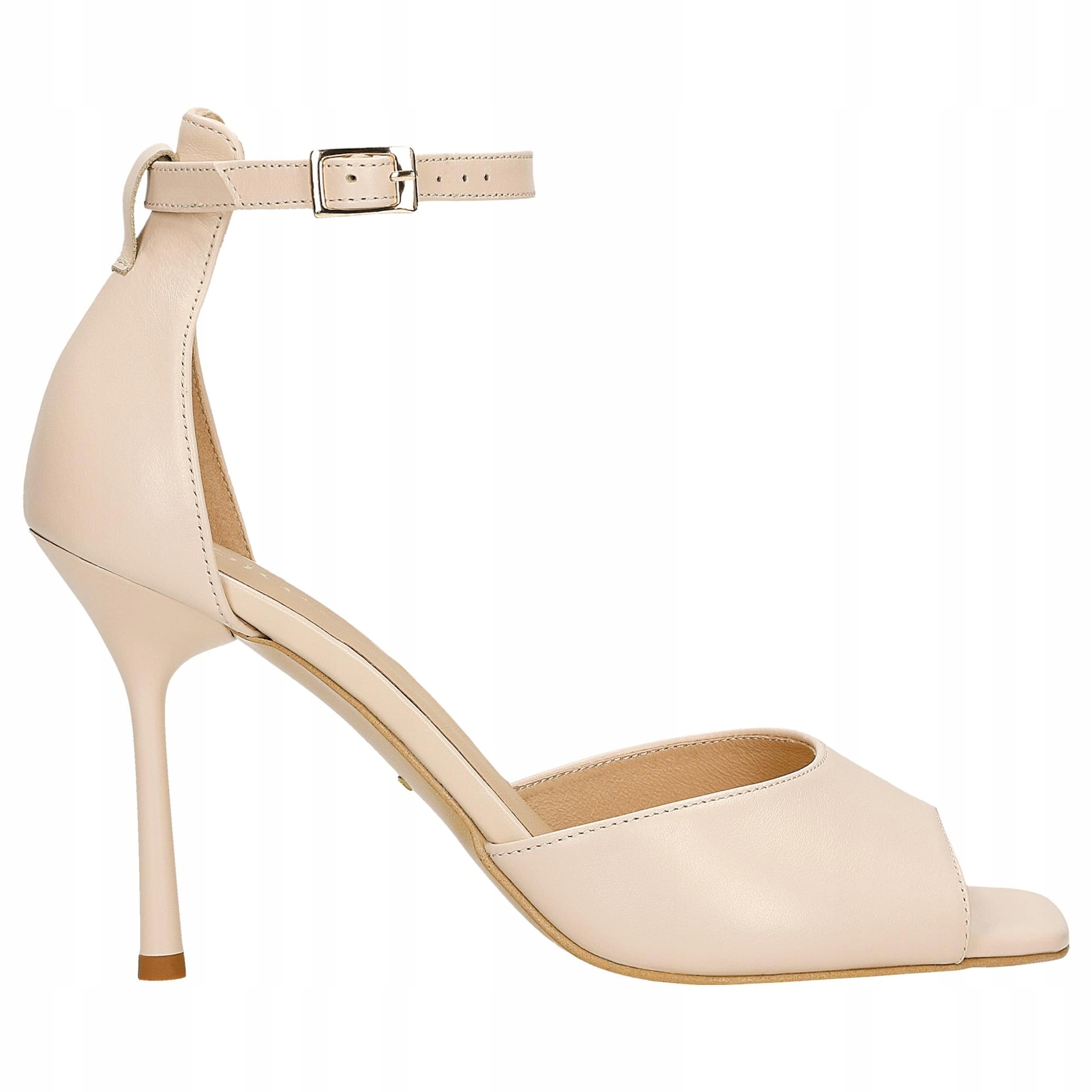 Béžové dámské kožené sandály na vysokém podpatku vel. 39