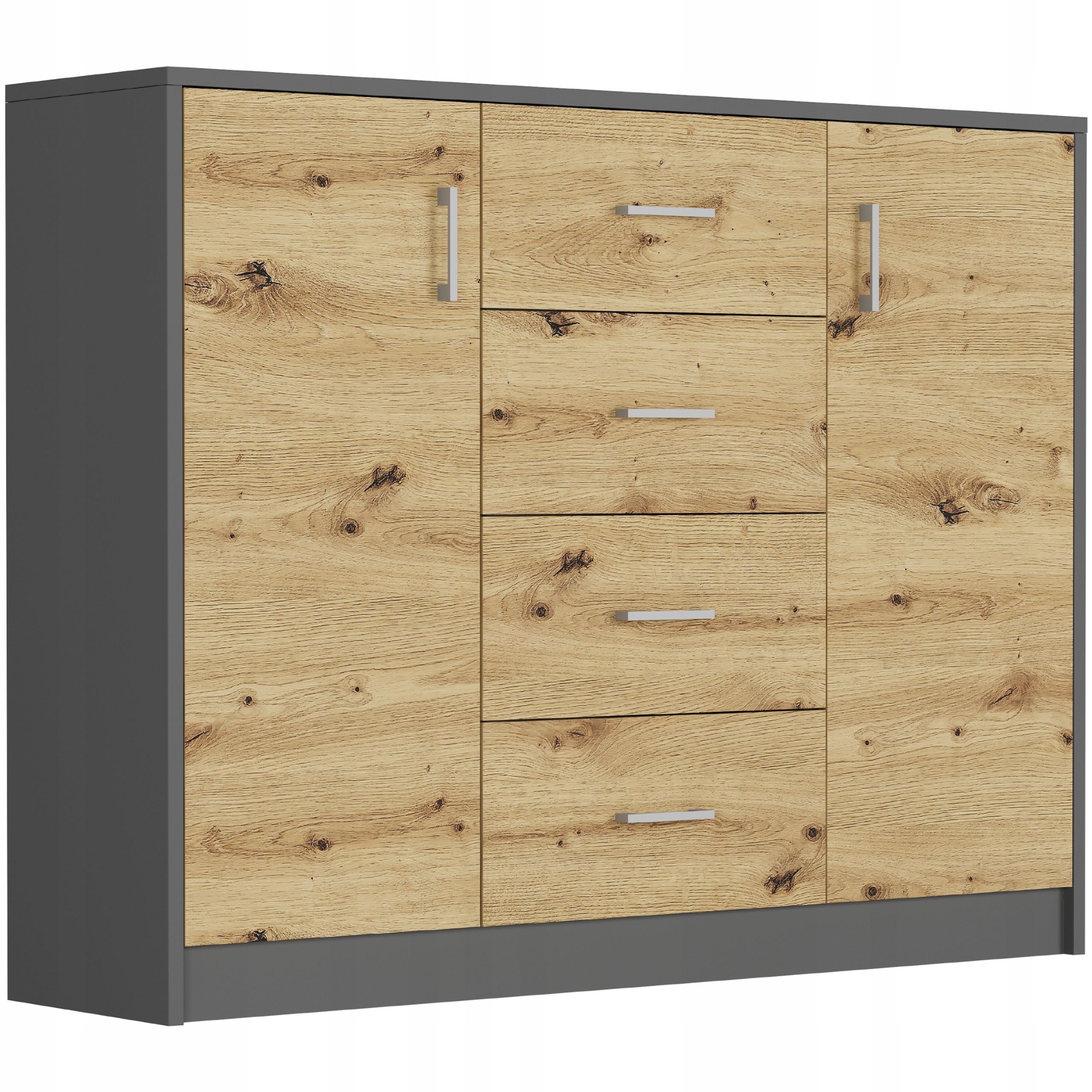 KOMODA 110CM SZAFKA 4 SZUFLADY 2 PÓŁKI U-1 ANTRACYT MIX ARTISAN