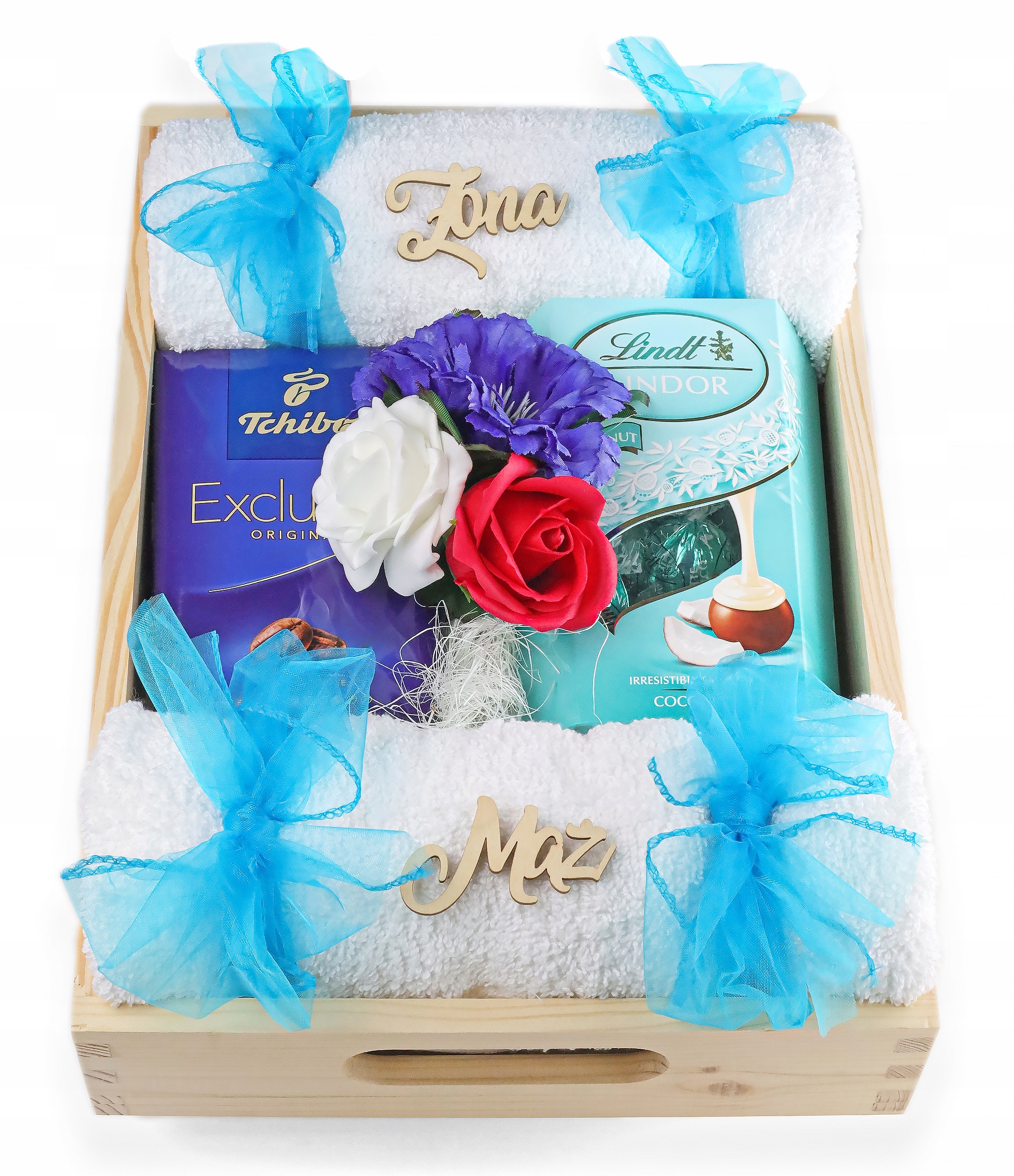 Levně Sada dárkových košů Káva Sladkosti Mýdlové růže