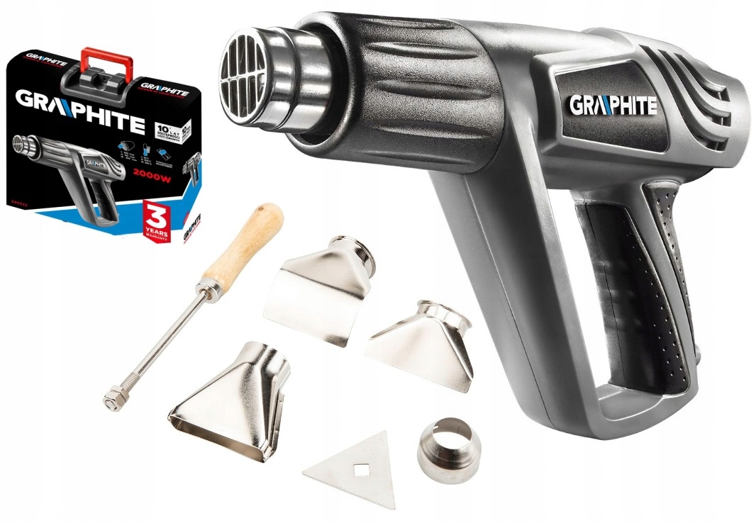 Graphite Horkovzdušná Pistole 2000 W Plynulá Regulace 59G524 3 Rychlostní Stupně Trysky