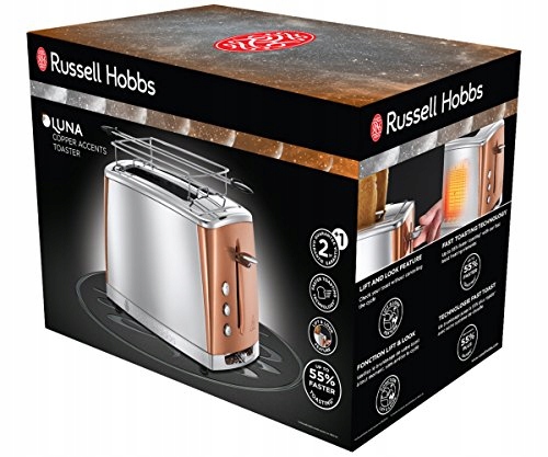 RUSSELL HOBBS Toster Luna Stalowy Miedziany Szerokie Szczeliny 1550W — miniatura 3