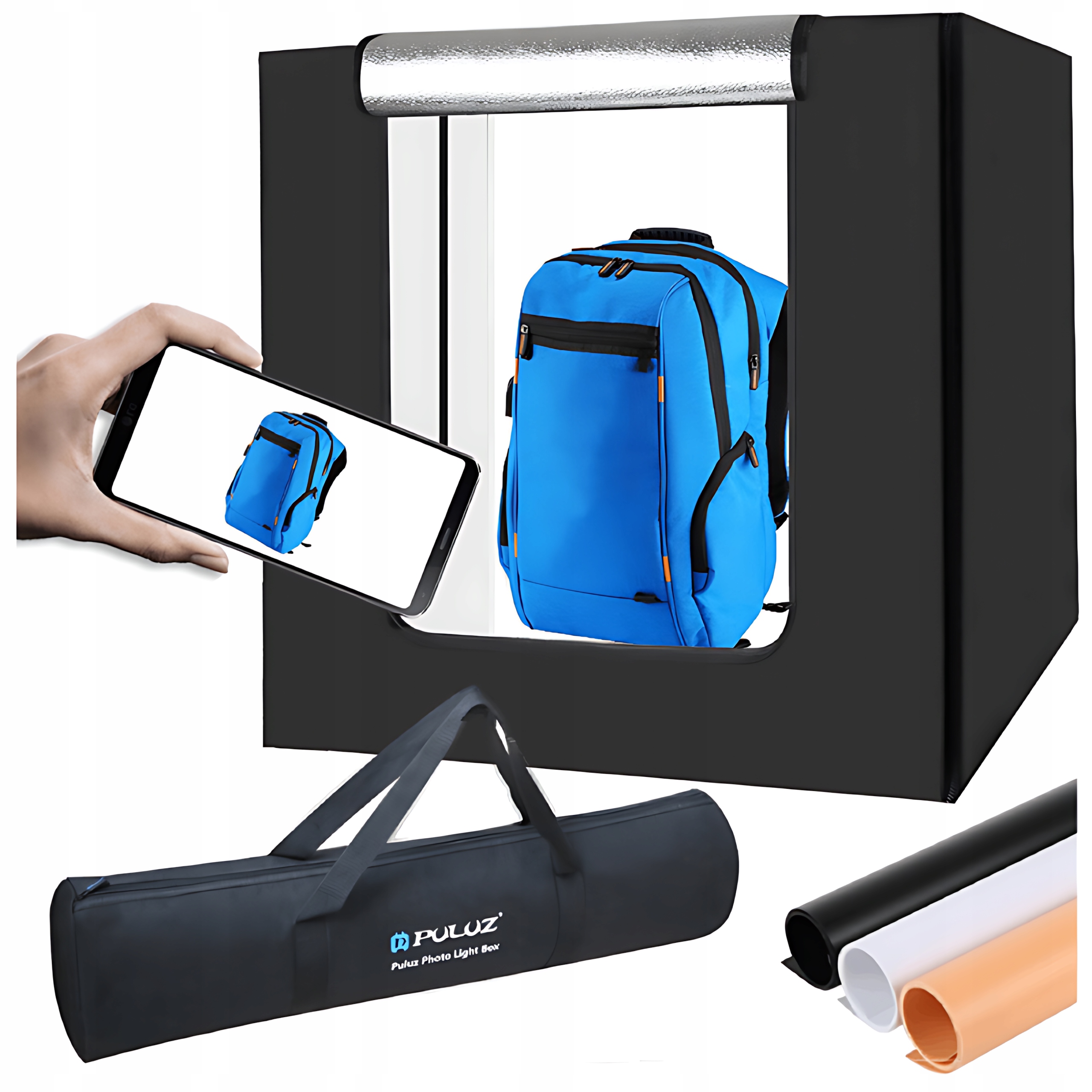 Puluz Bezstínový Stan 80 cm pro produktovou fotografii s Led osvětlením 5500K