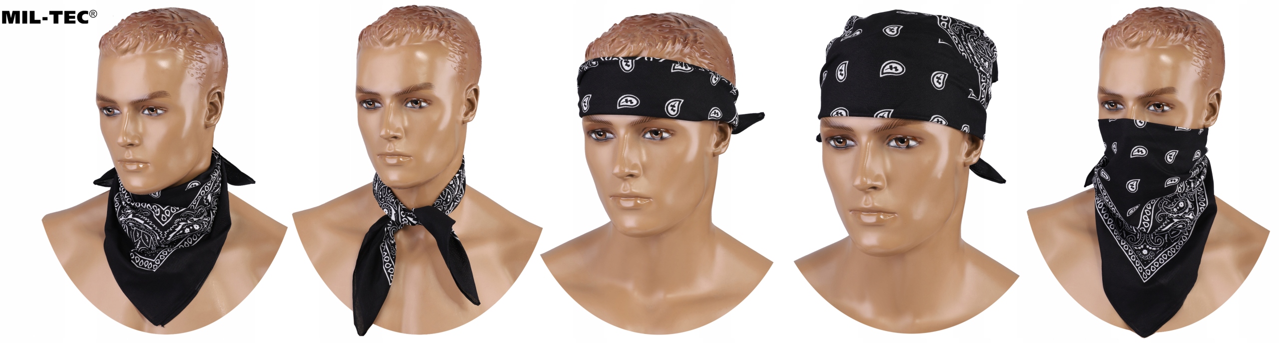 CHUSTA BANDANA BANDAMA WESTERN NA GŁOWĘ MIL-TEC Czarna Kolor dodatkowy biały