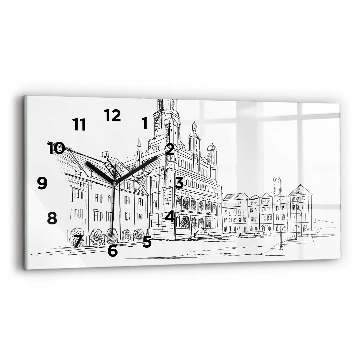 Dekorativní nástěnné hodiny s krásnou grafikou 60 x 30 cm Skica starého města Poznaň