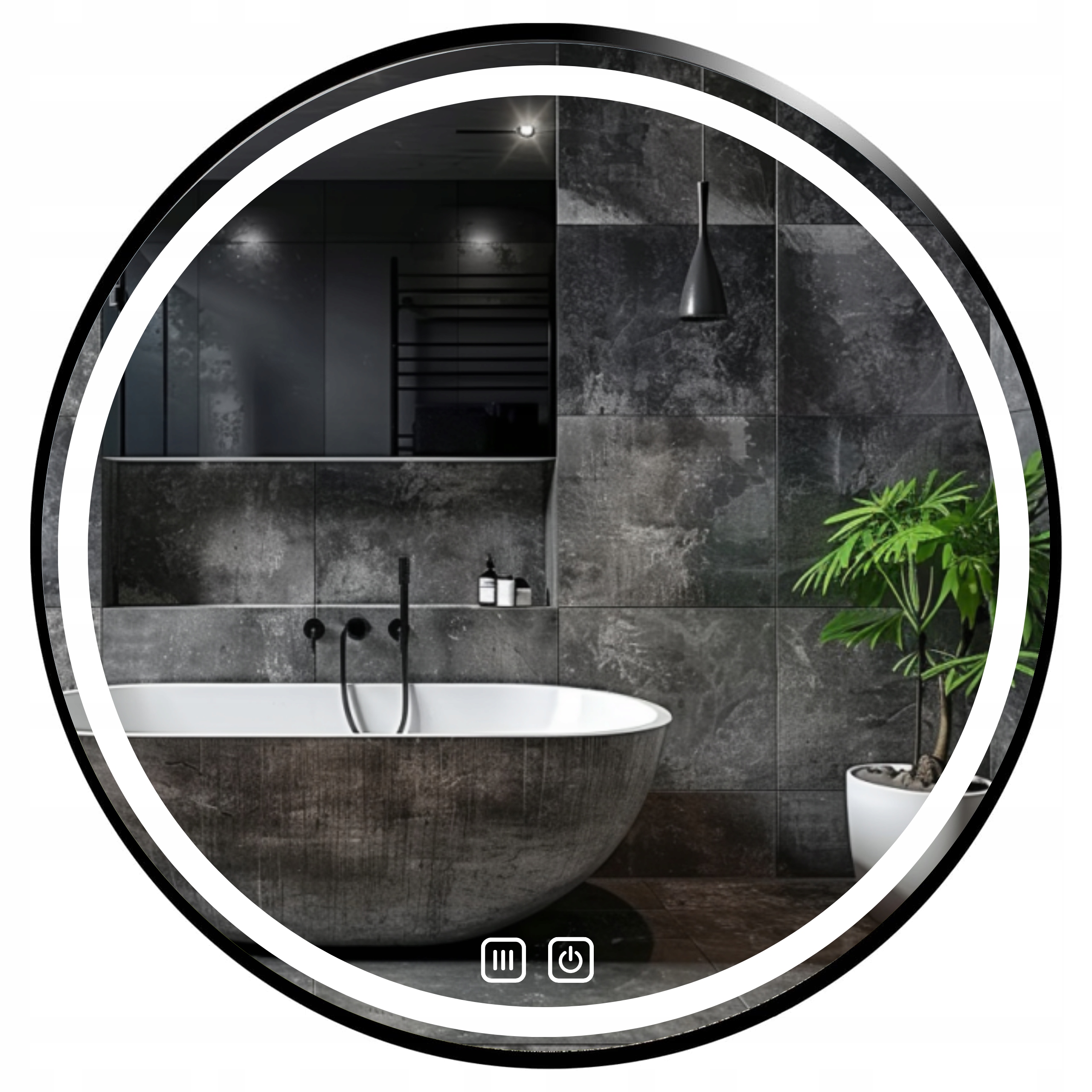 Zrcadlo 80 cm Kulaté Podsvícené S Rámem Loft Bez Páry