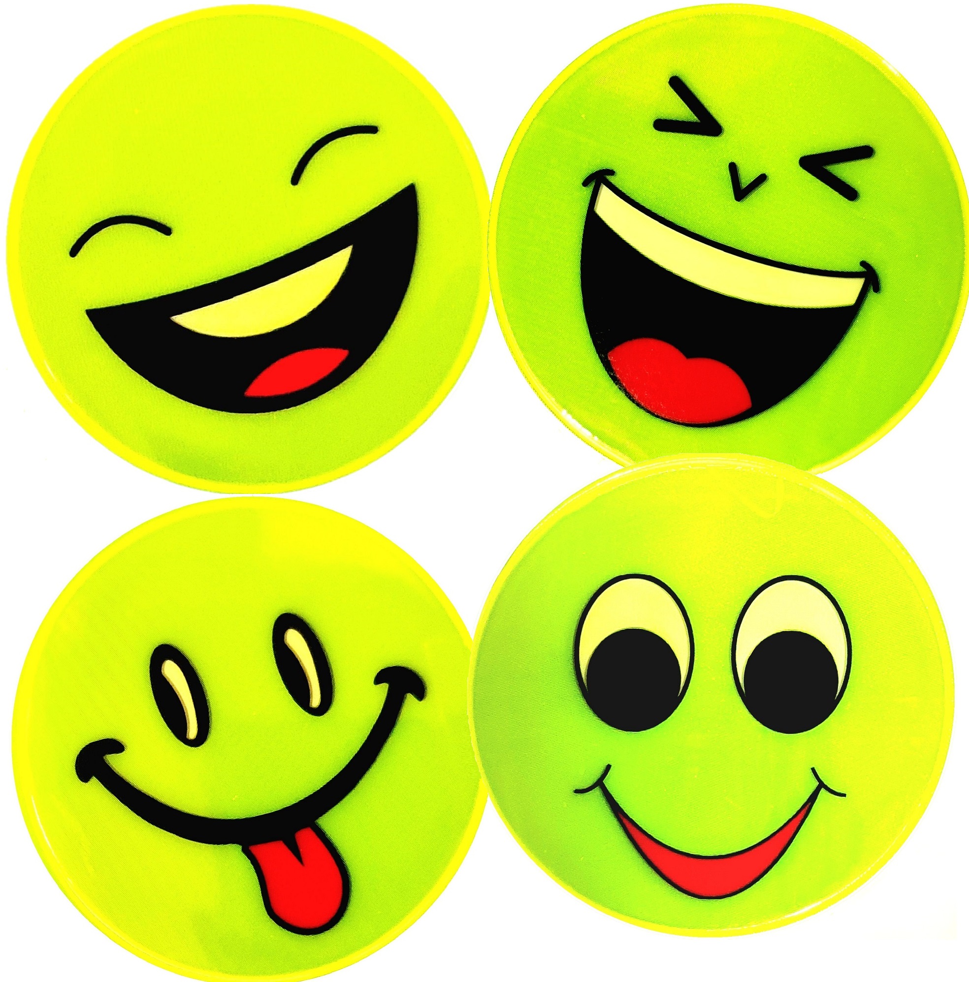 NAKLEJKI ODBLASKOWE NA PLECAK ROWER KASK EMOTKI WESOŁE BUZIE 4 SZTUKI