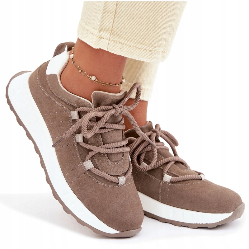 Dámské Tenisky Z Semišové Kůže, Silné Šněrování, Lehké, Pohodlné, Hnědé, Velikost 41