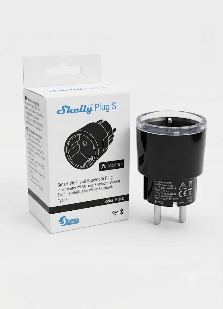 Inteligentní zásuvka na dálkové ovládání Wifi Matter 12A Shelly Plug S Mtr 3